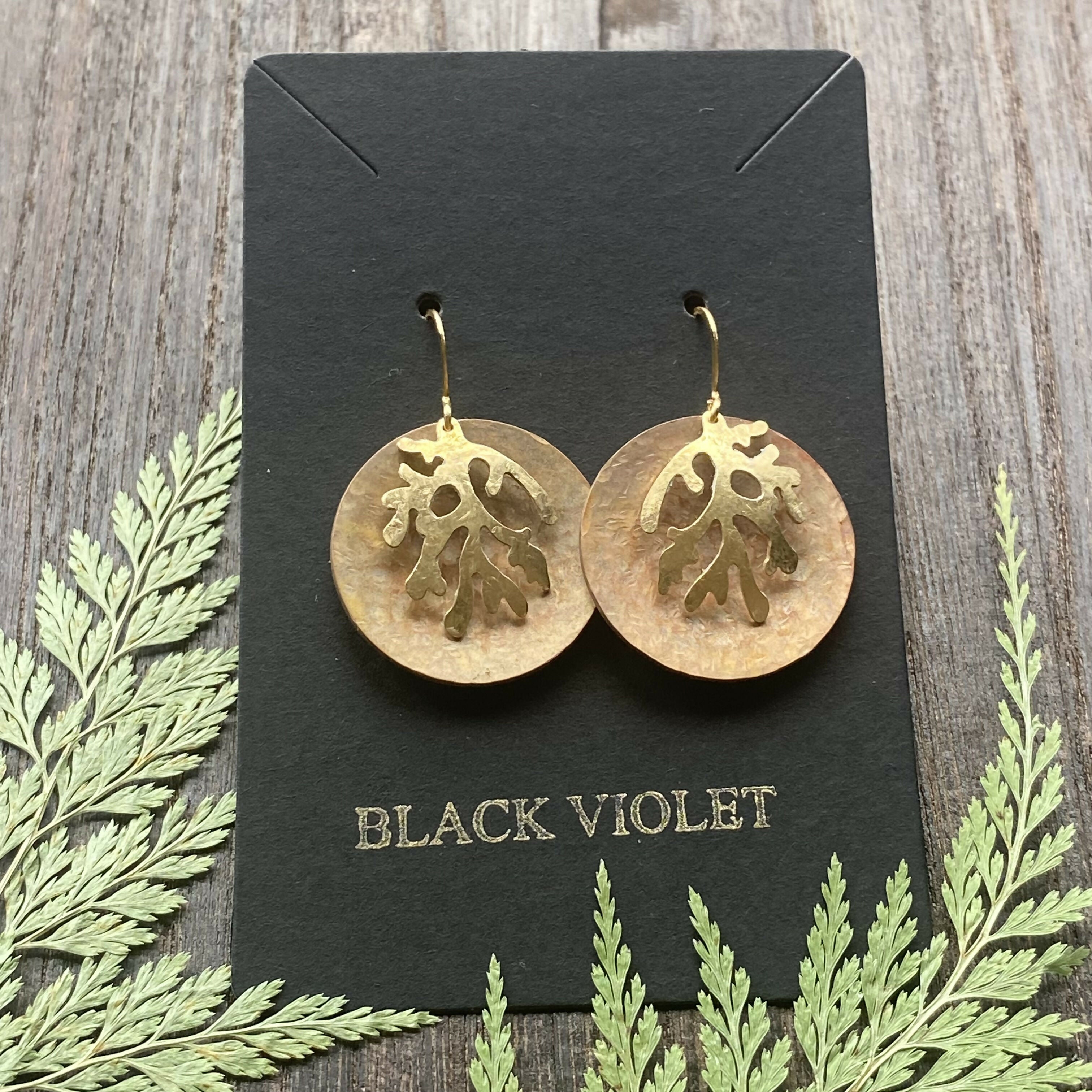 BRASS AND COPPER BOTANICAL EARRINGS