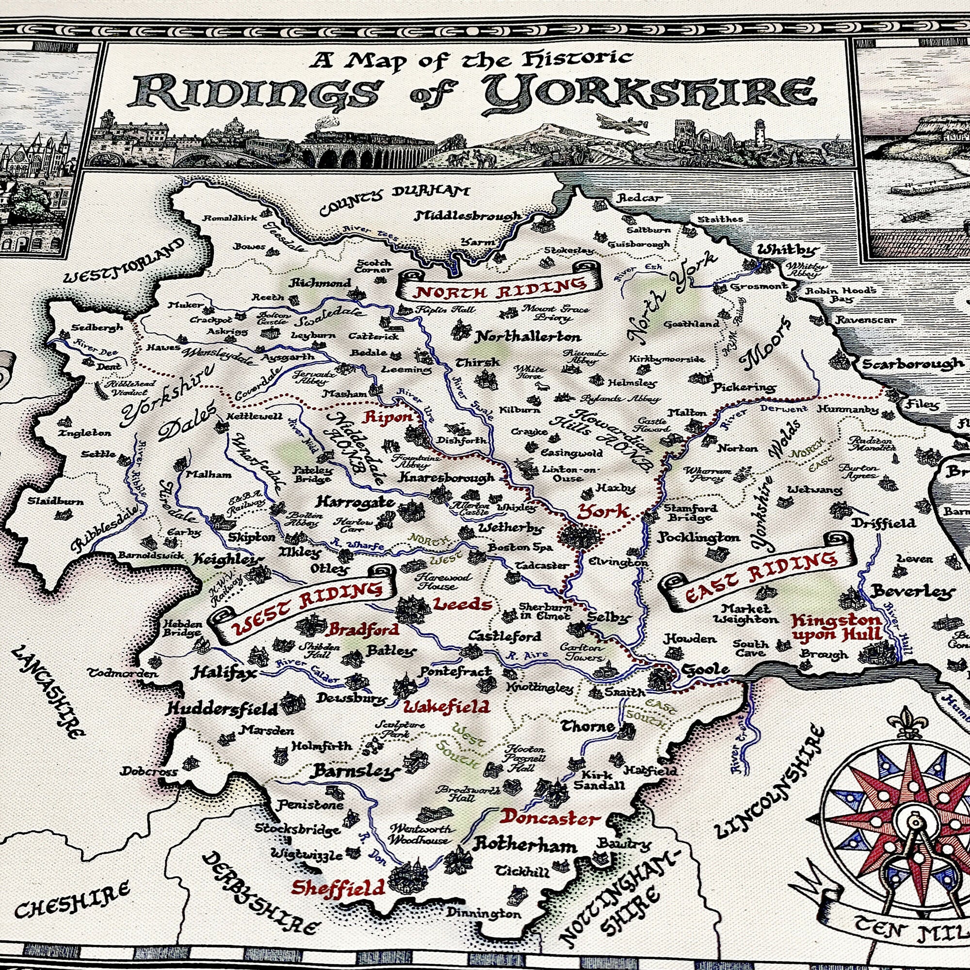 Yorkshire Ridings Map Tea Towel