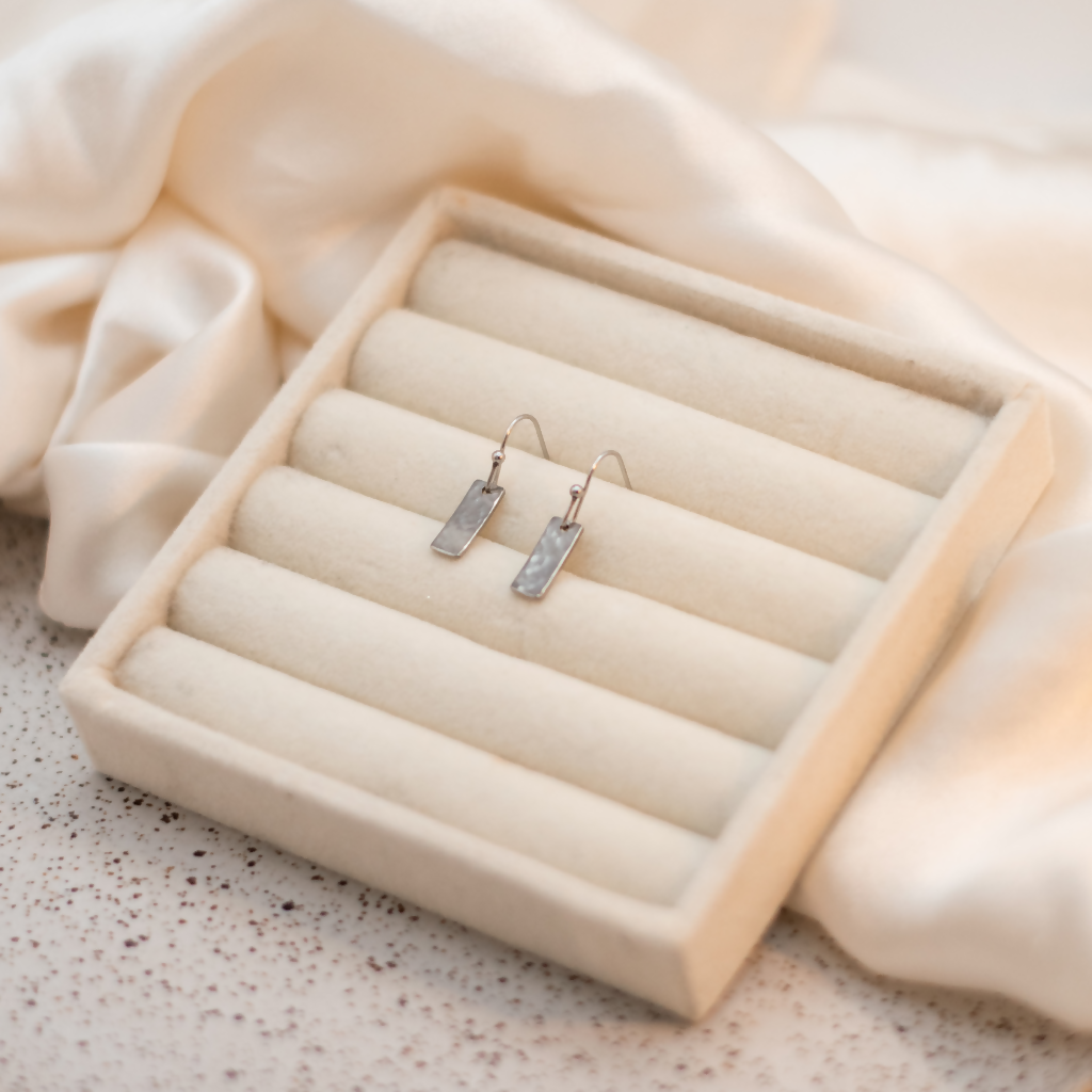 Hypoallergenic Hammered Stainless Steel Small Bar Earrings