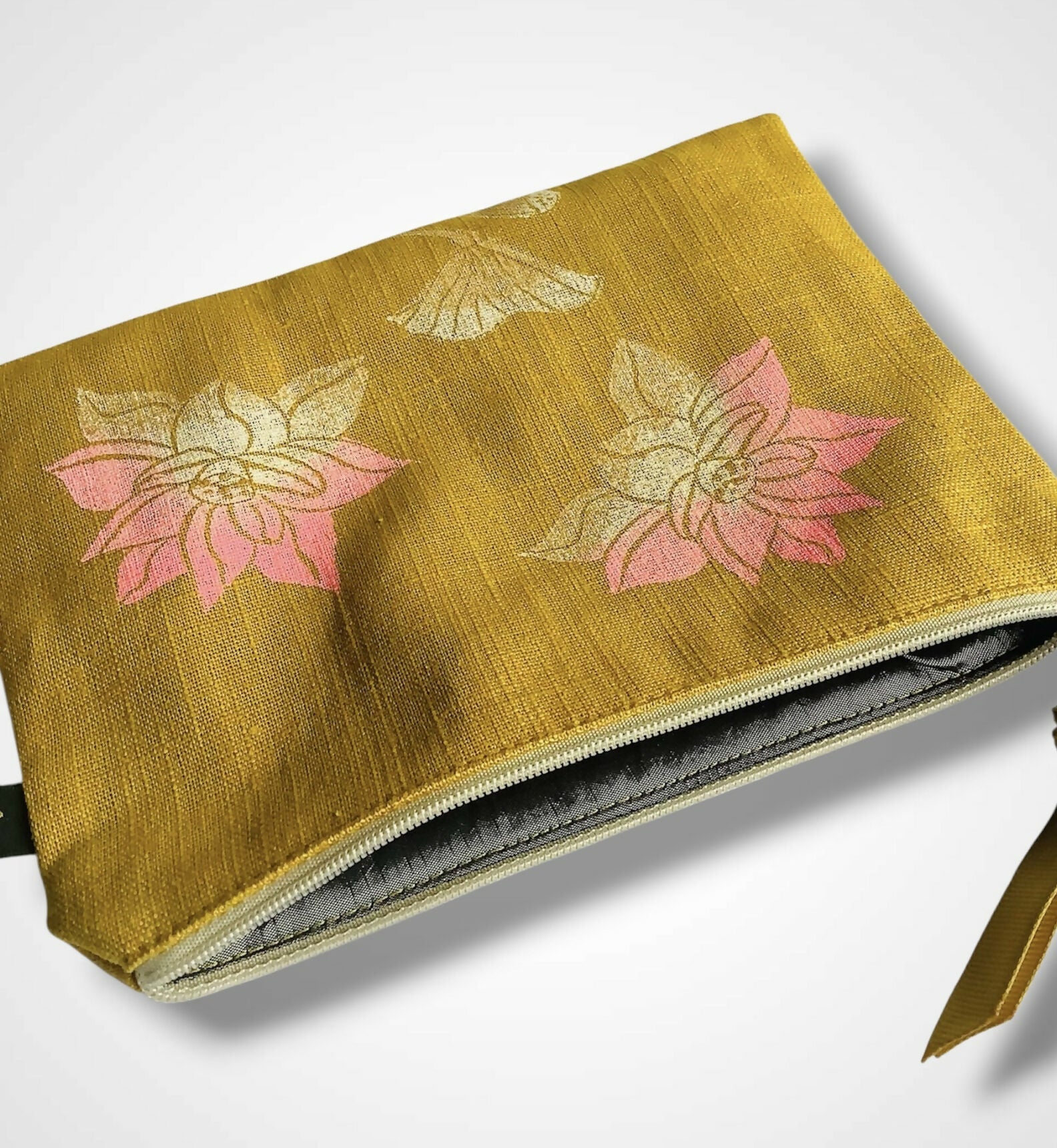 Yellow Lotus Flower Linen Women’s Zip-Up Pouch