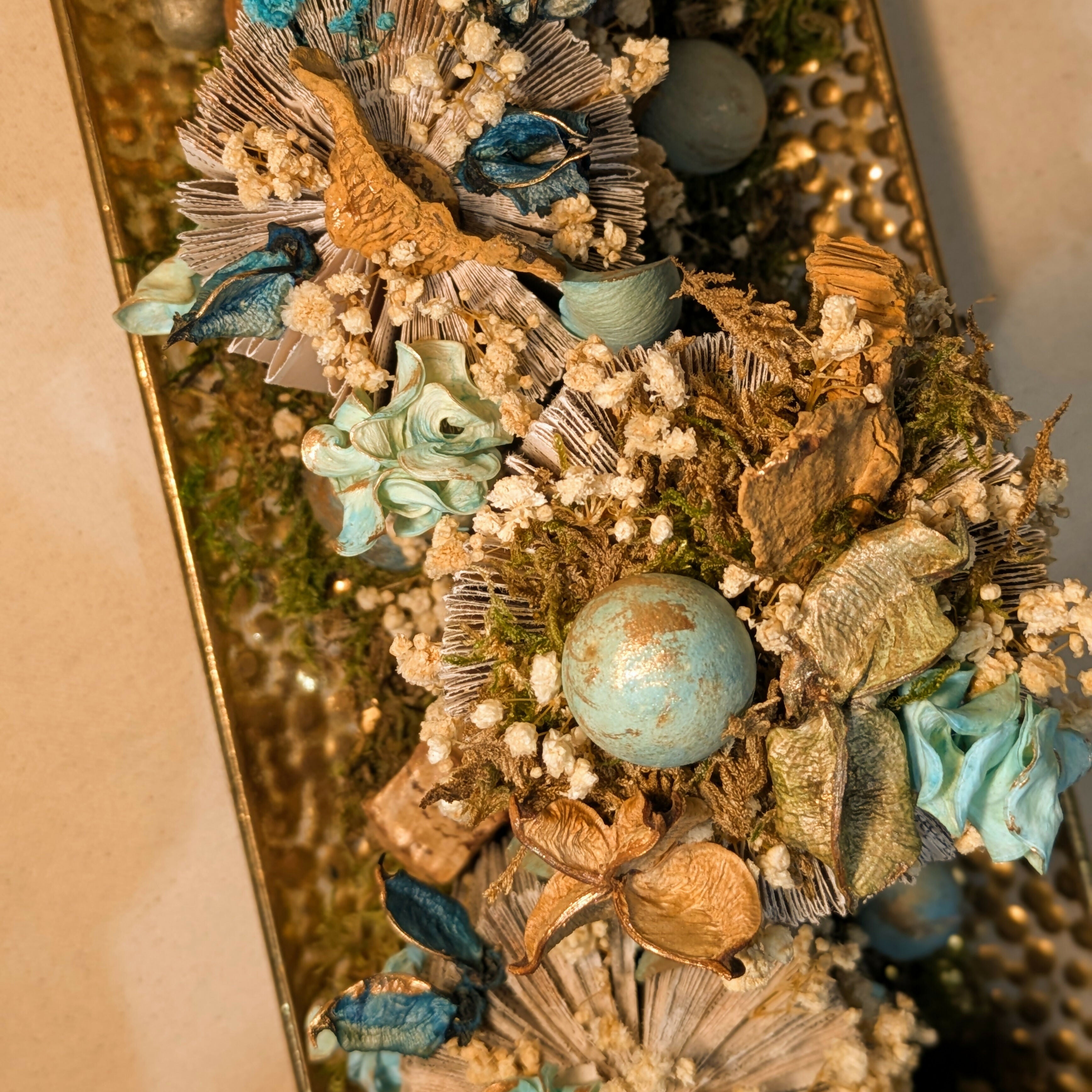 Floral Arrangement on Metal Centerpiece Tray