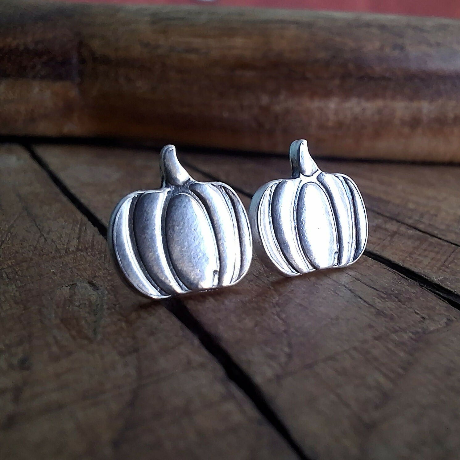Handmade Silver Pumpkin Earring Studs