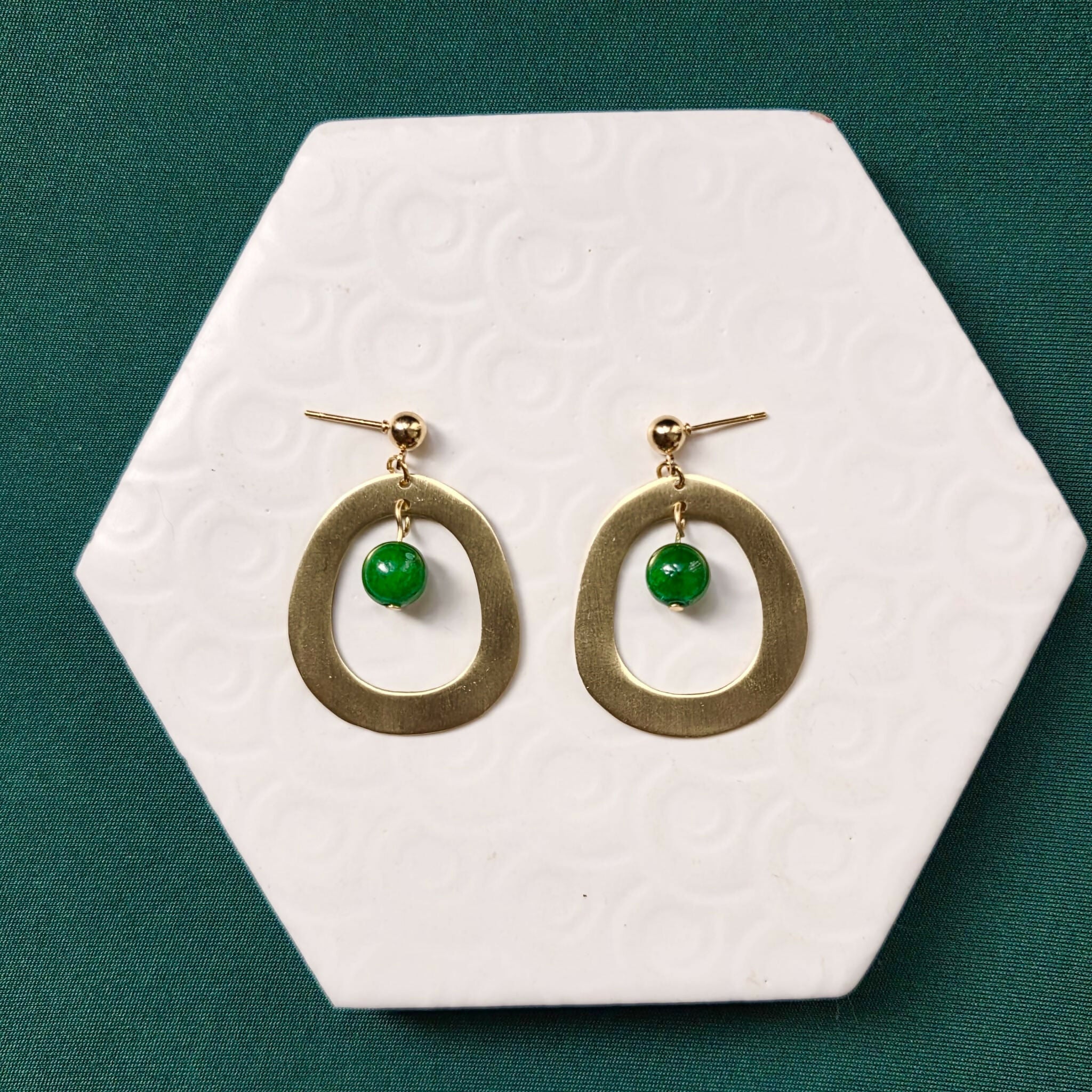 Mia Green Beaded Brass Statement Earrings