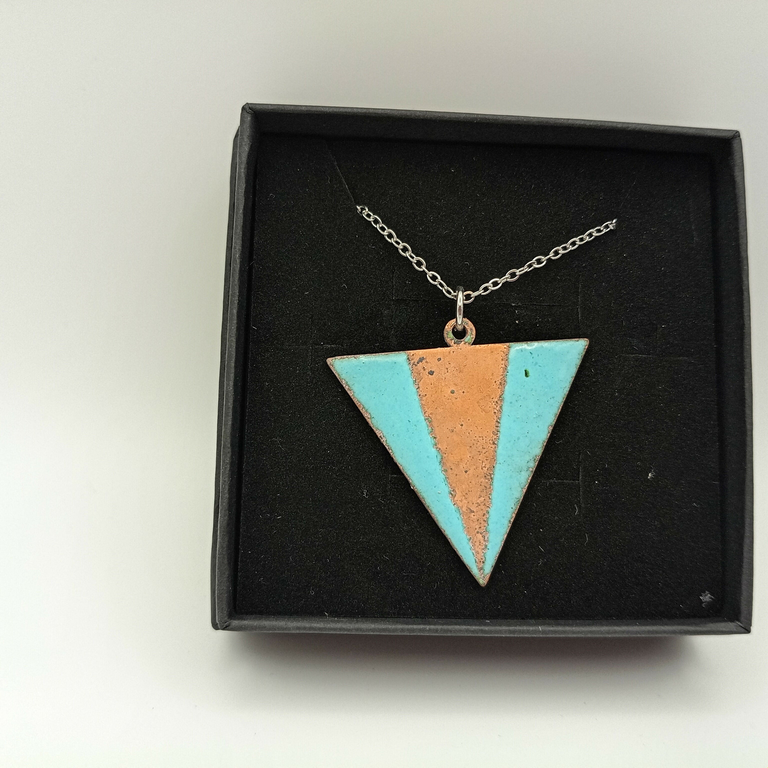 Half Copper Half Powder Blue Enamel Pendant