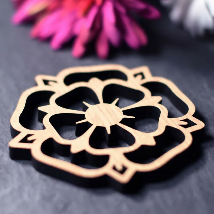 Yorkshire Rose Laser Cut Wooden Coaster