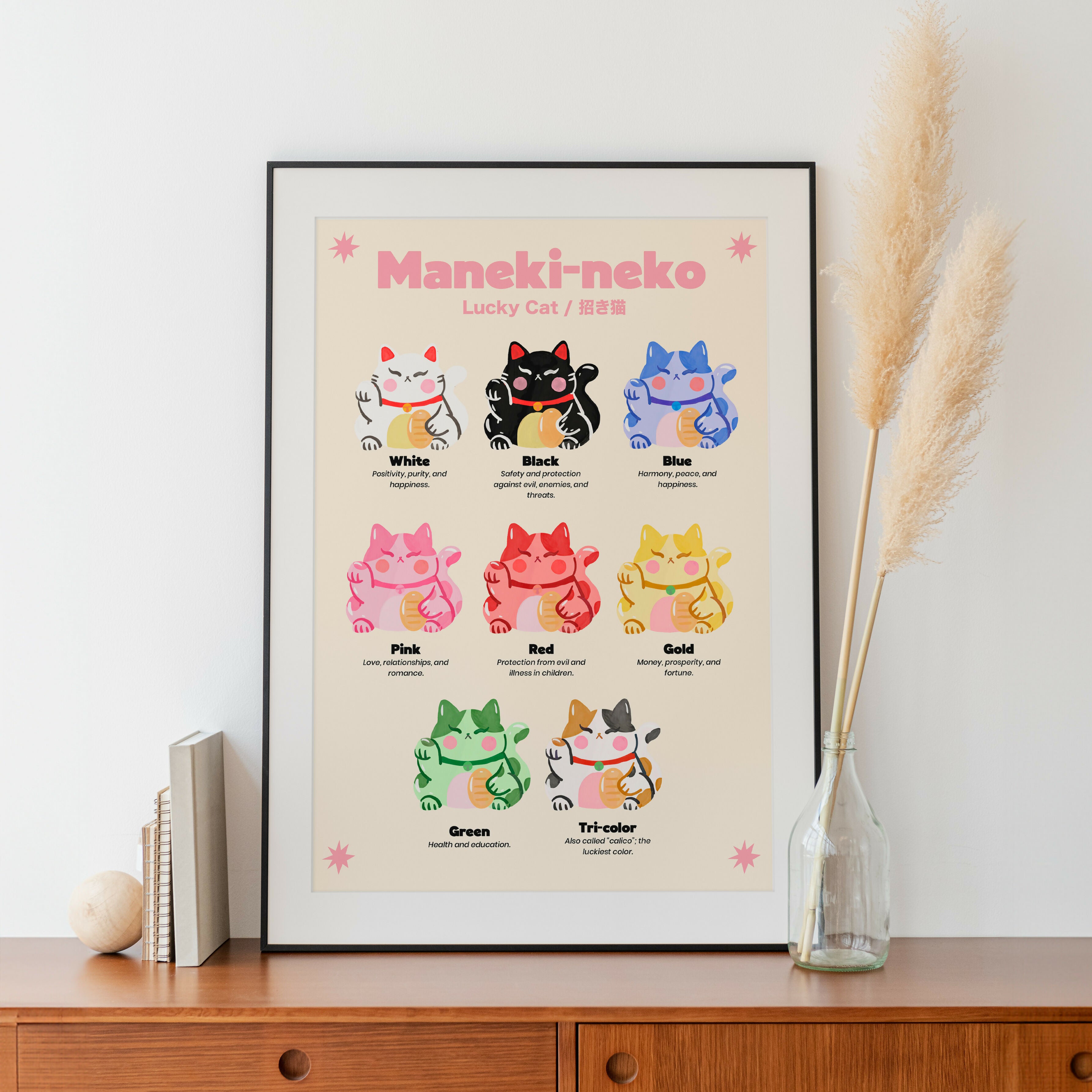 8 Colours Lucky Cat – Maneki-neko Print