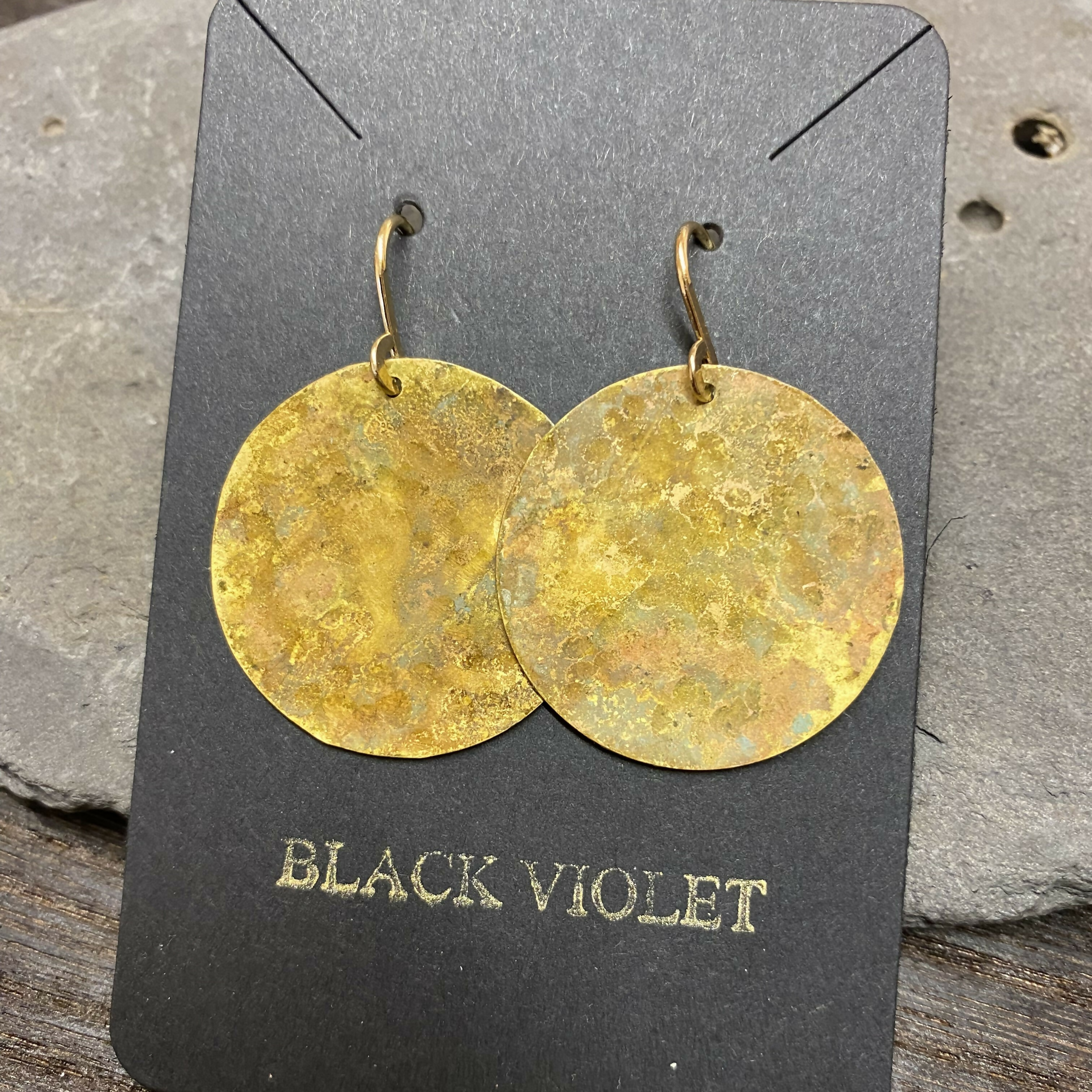 Hammered Brass Patina Ancient Disc Earrings