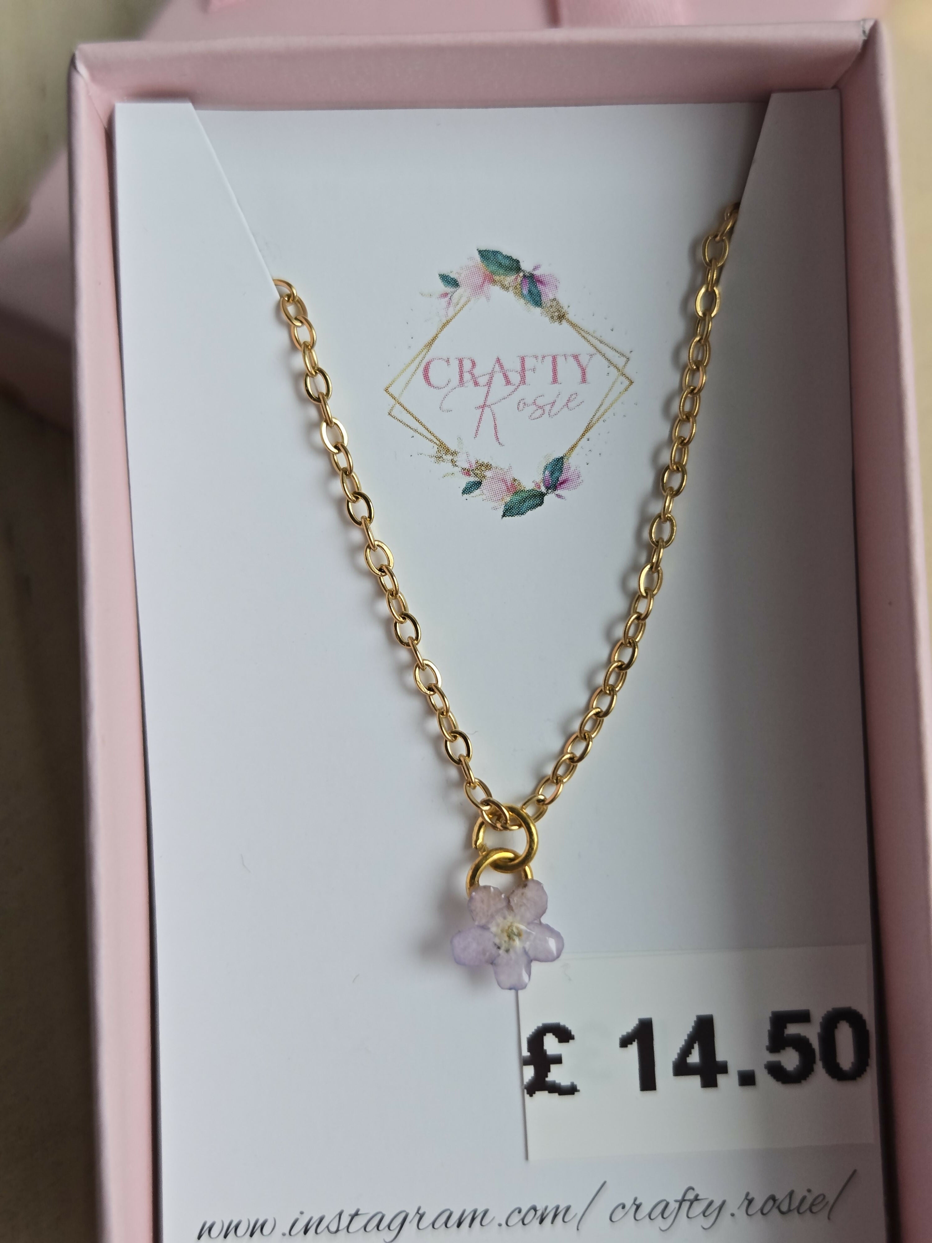 Stainless Steel Real Forget Me Not flower Necklace