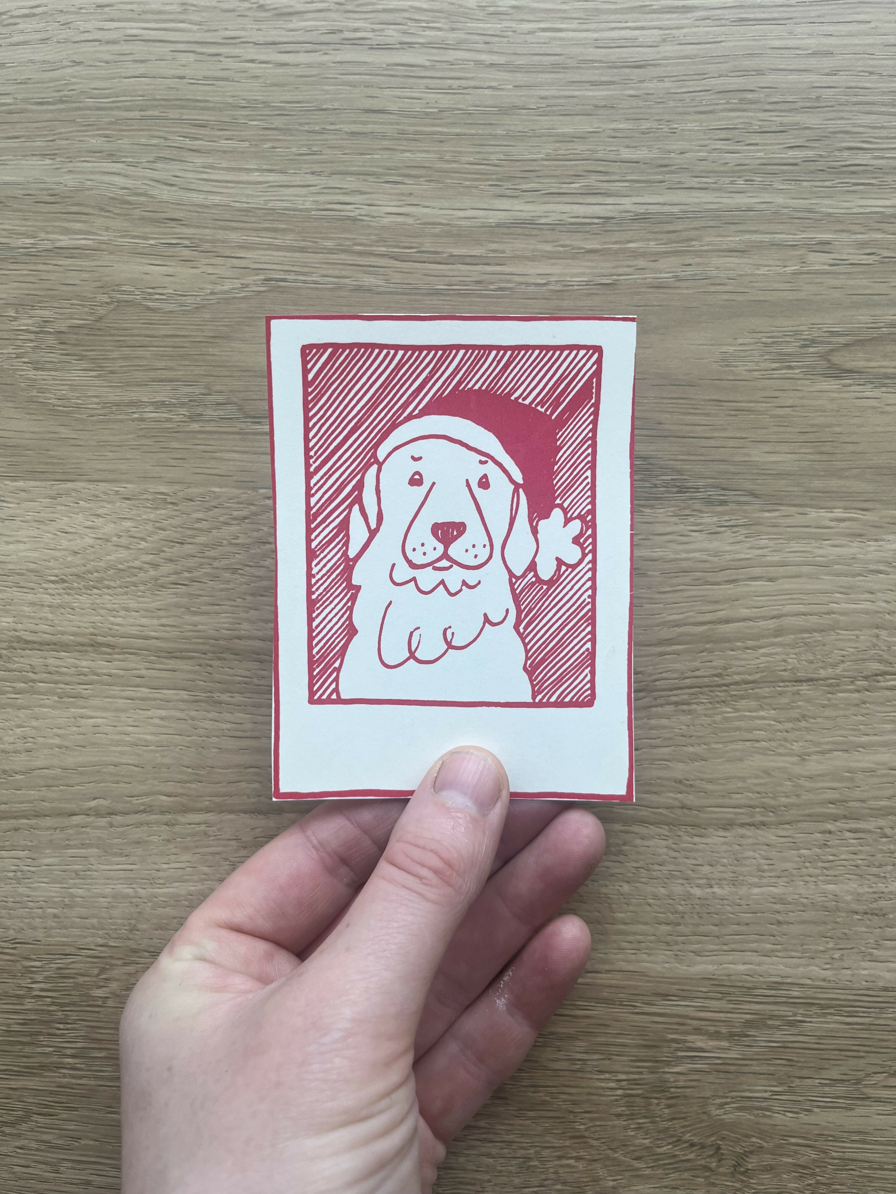 Pet Polaroid Print - Red Santa Dog