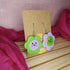 Purple And Green Flower Polymer Clay Earrings With Cute Face Detail
