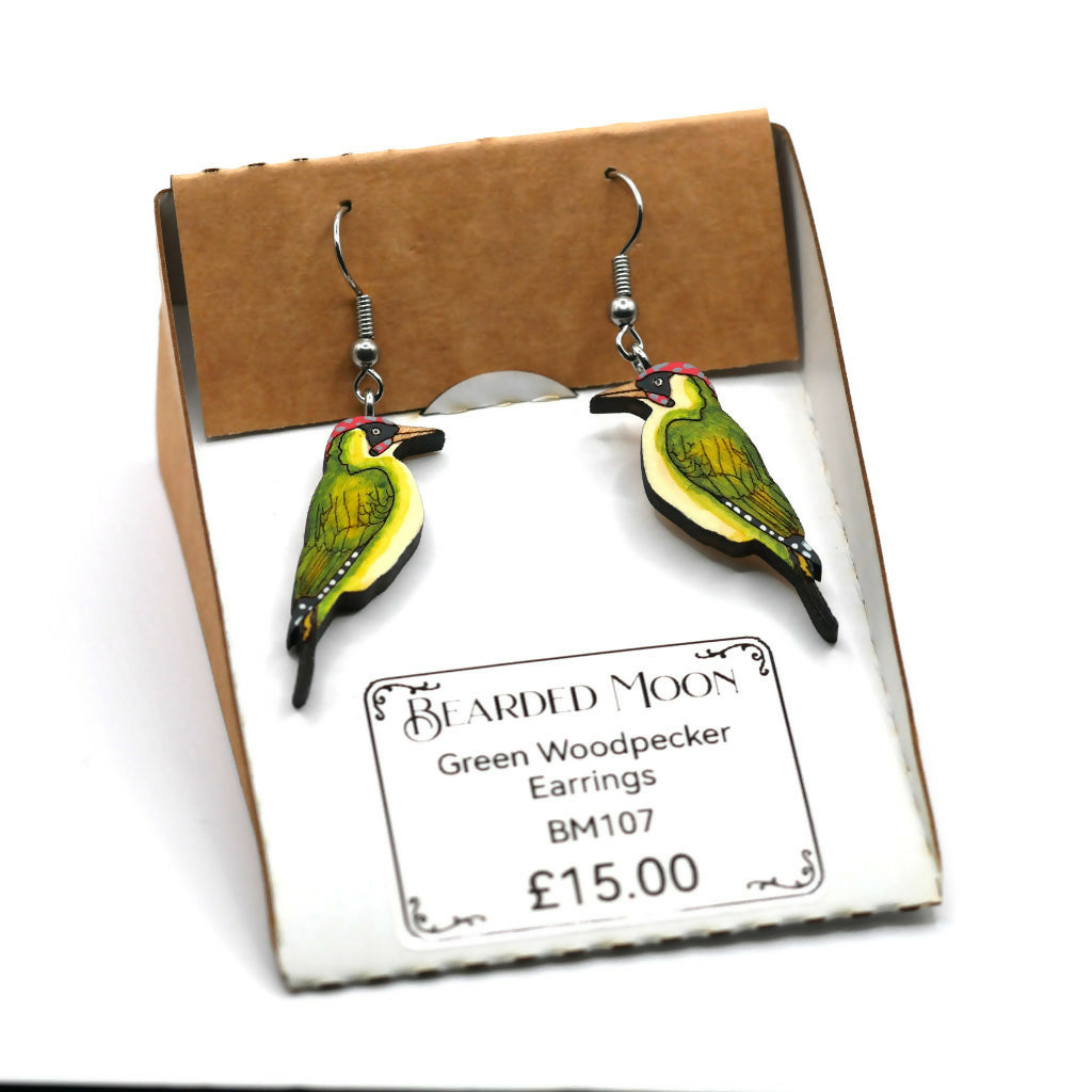 Green Woodpecker Dangle Earrings