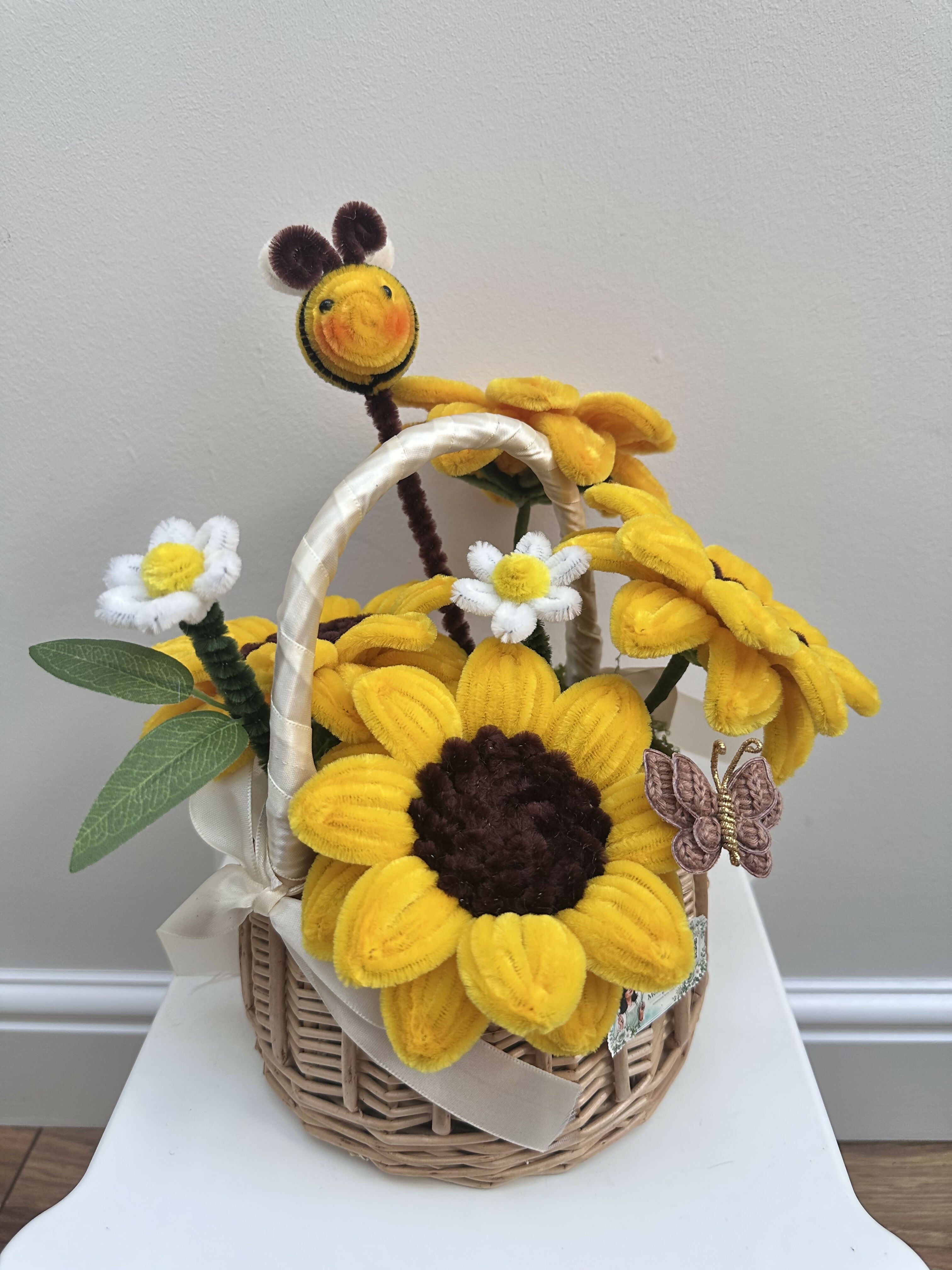 Handmade Chenille Sunflower Gift Basket