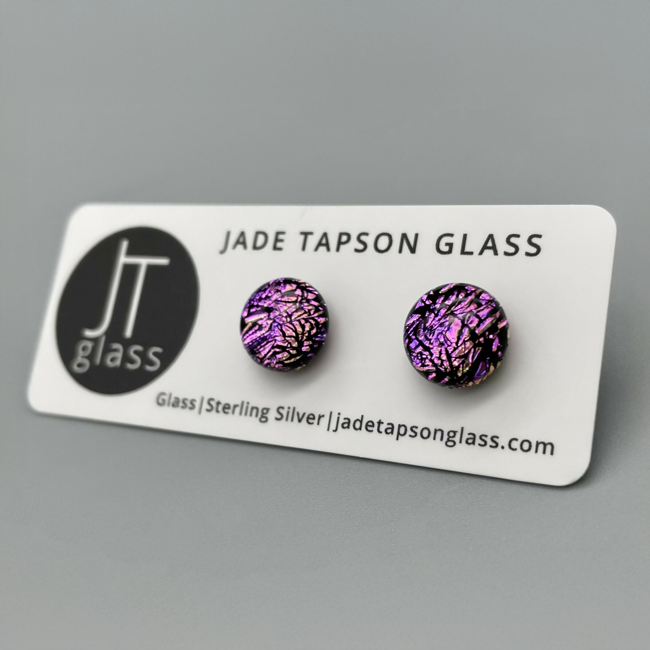 Crackle Dichroic Fused Glass Sterling Silver Stud Earrings - Handmade by Jade Tapson Glass.