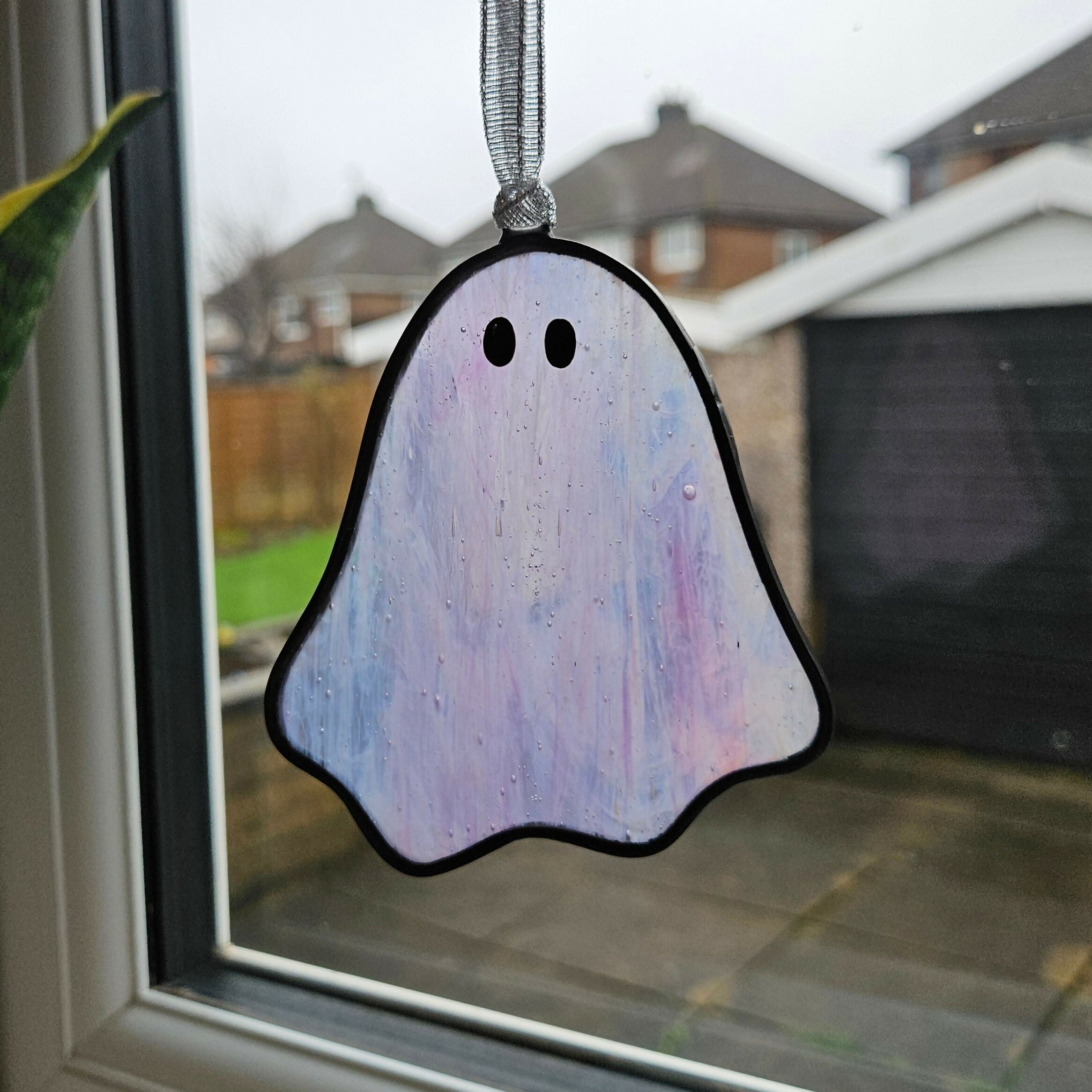 Streaky Iridescent Pink Ghost Stained Glass Decoration