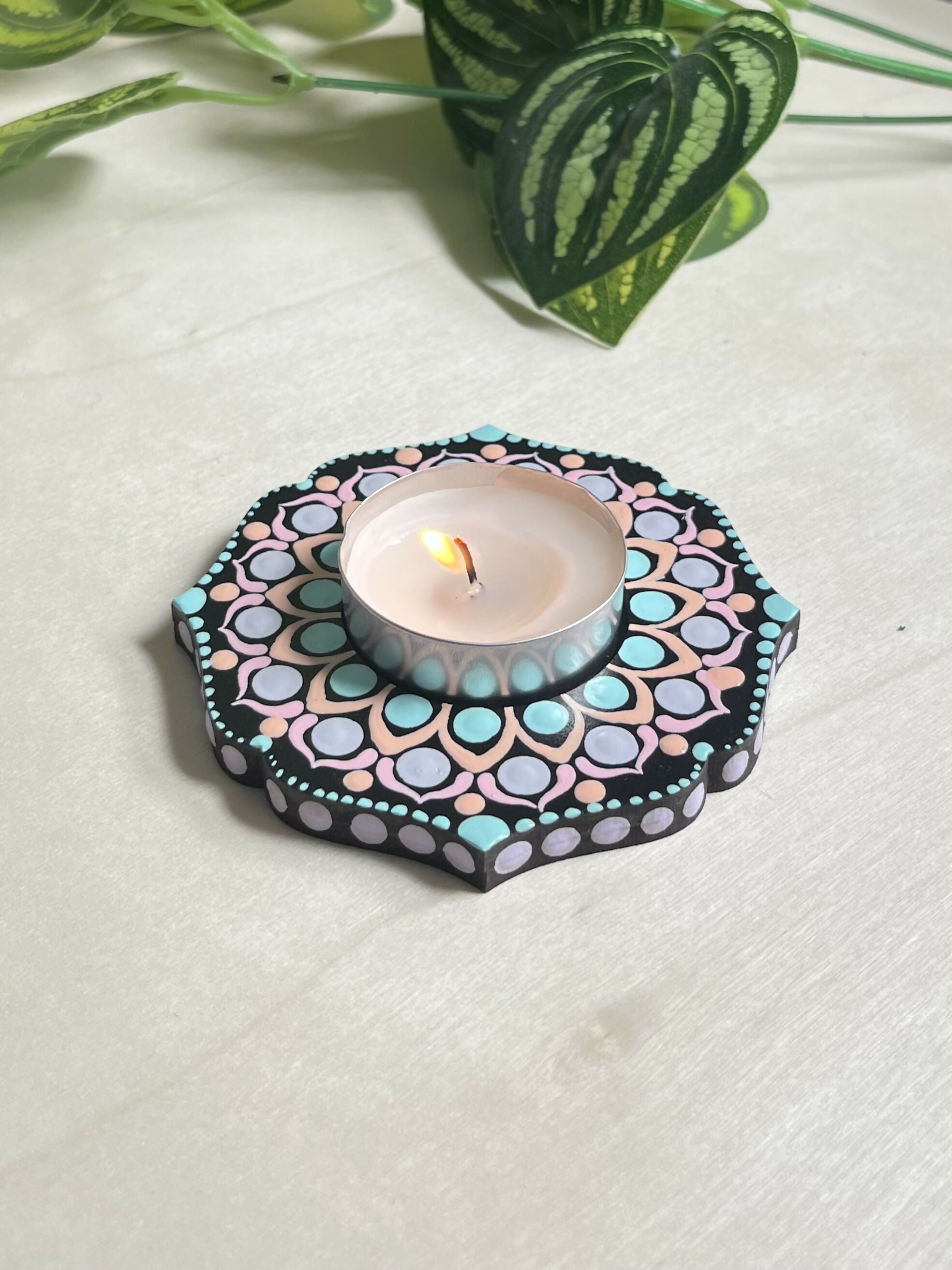 Hand Painted Wooden Tealight Holder
