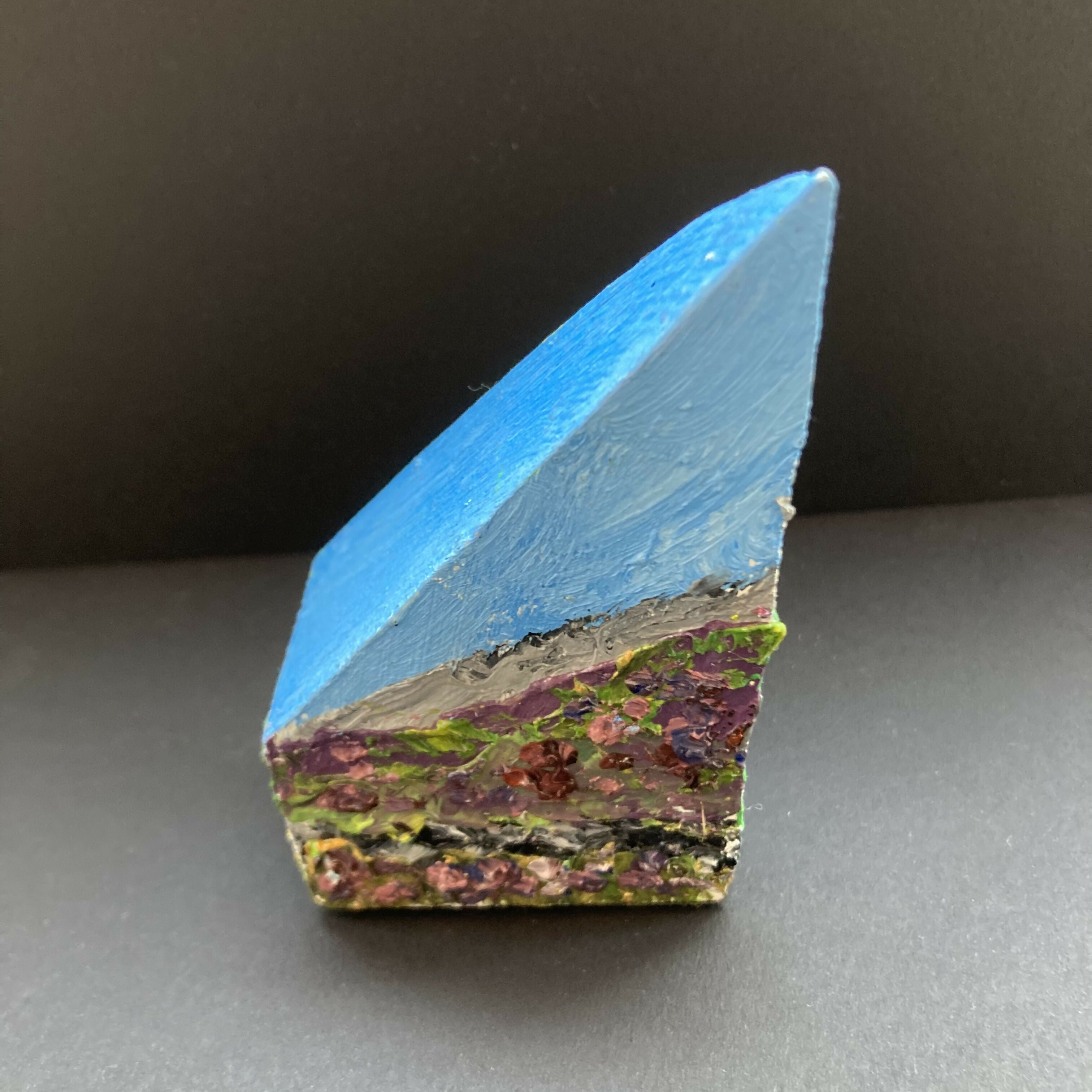 Stone Wall Heather & Poppies Oil Painting Wooden Block