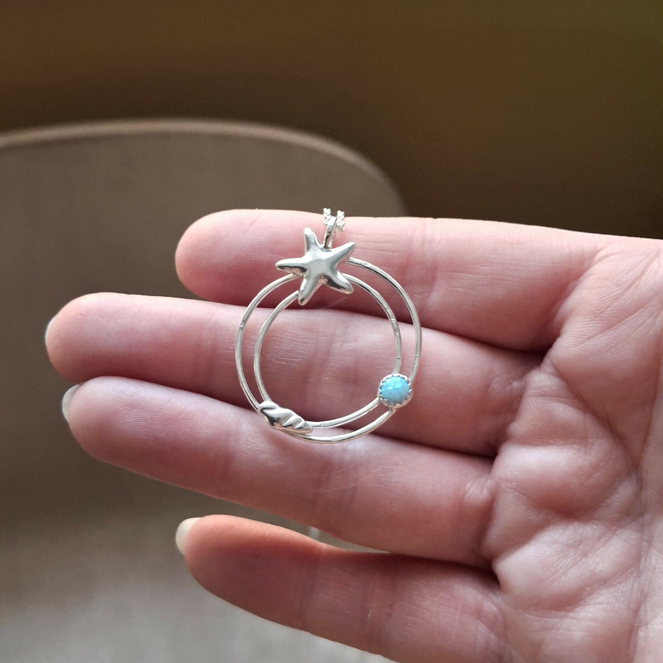 Handmade Seaside Circle Necklace With Opal