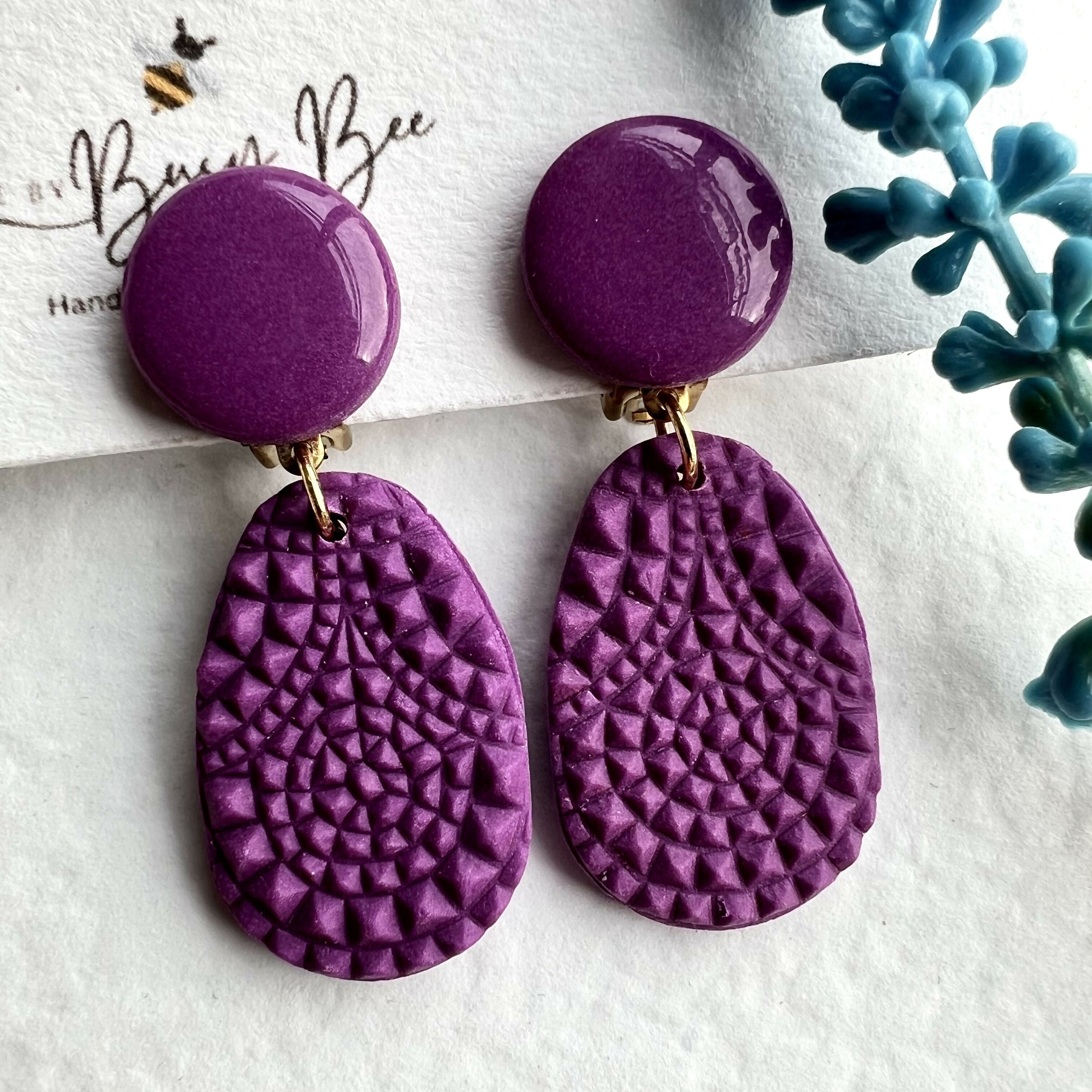 Dainty Clip On Dangle Earrings / Boho Polymer Clay Earrings for Non Pierced Ears