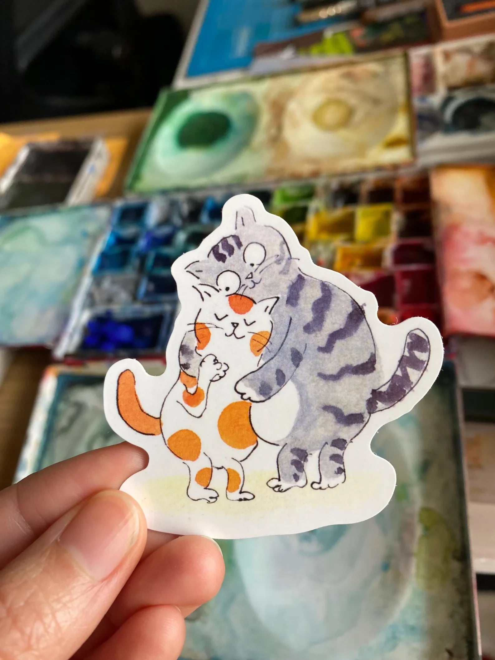 Waterproof Sticker Cuddling Cat