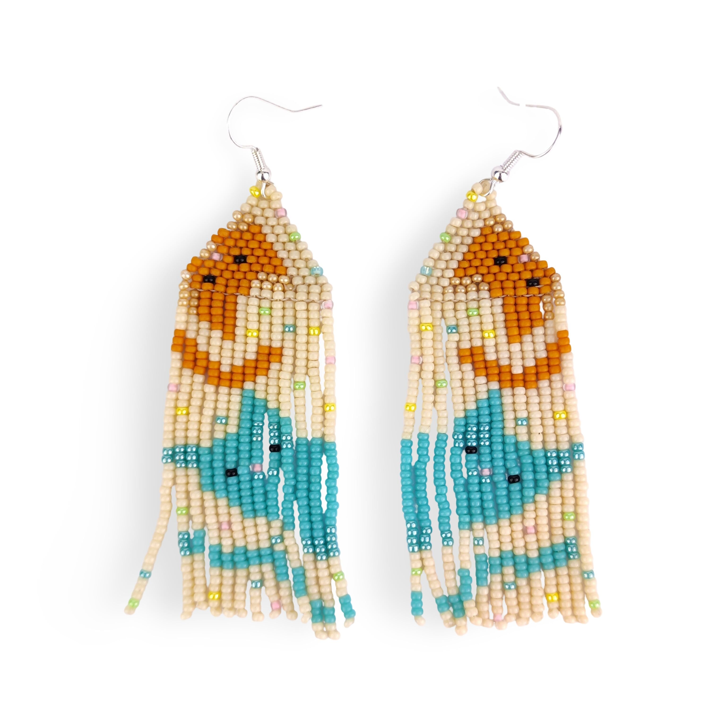 Handwoven Beaded Dangle Earrings - Kittens