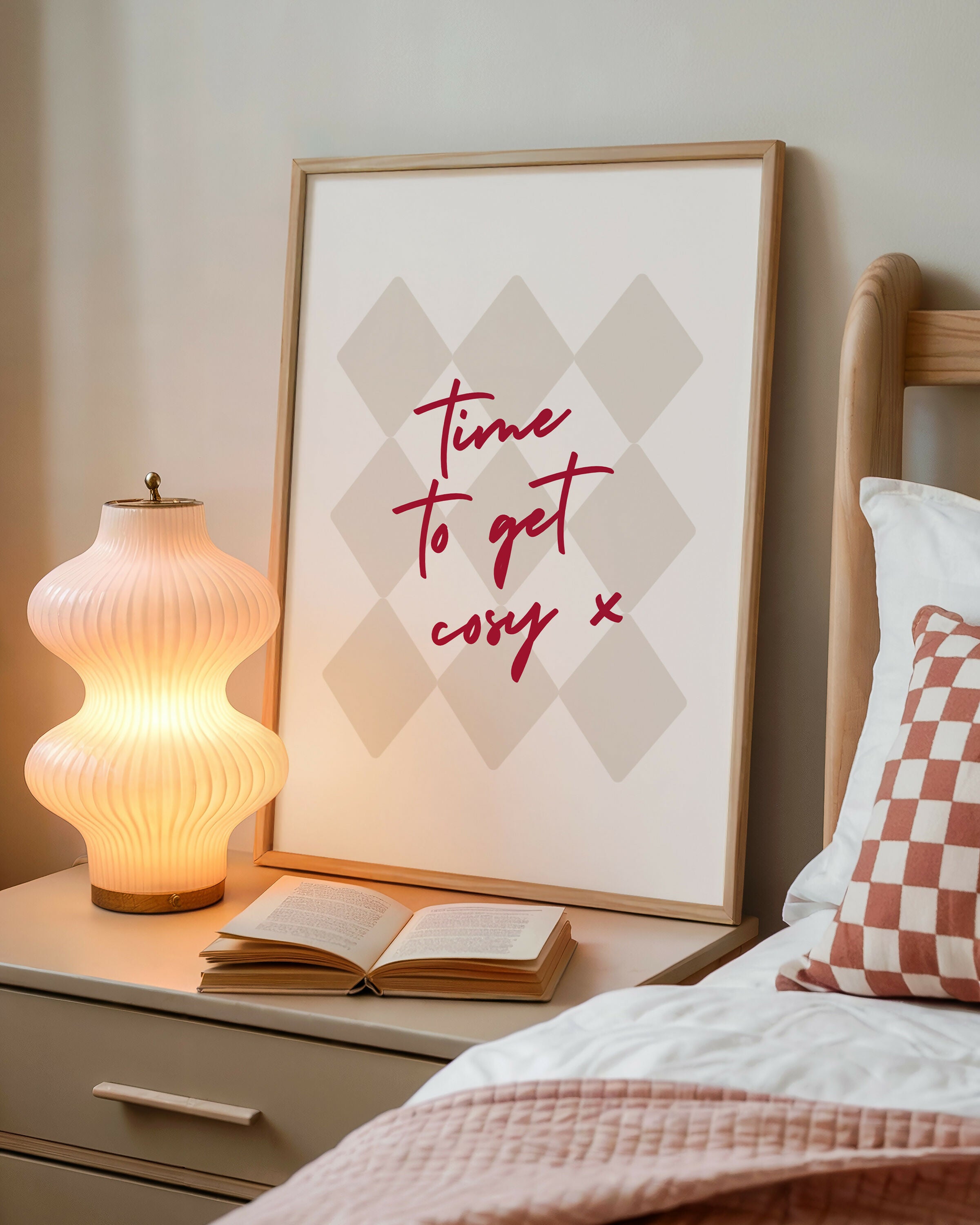 Time To Get Cosy Beige Checkerboard Print