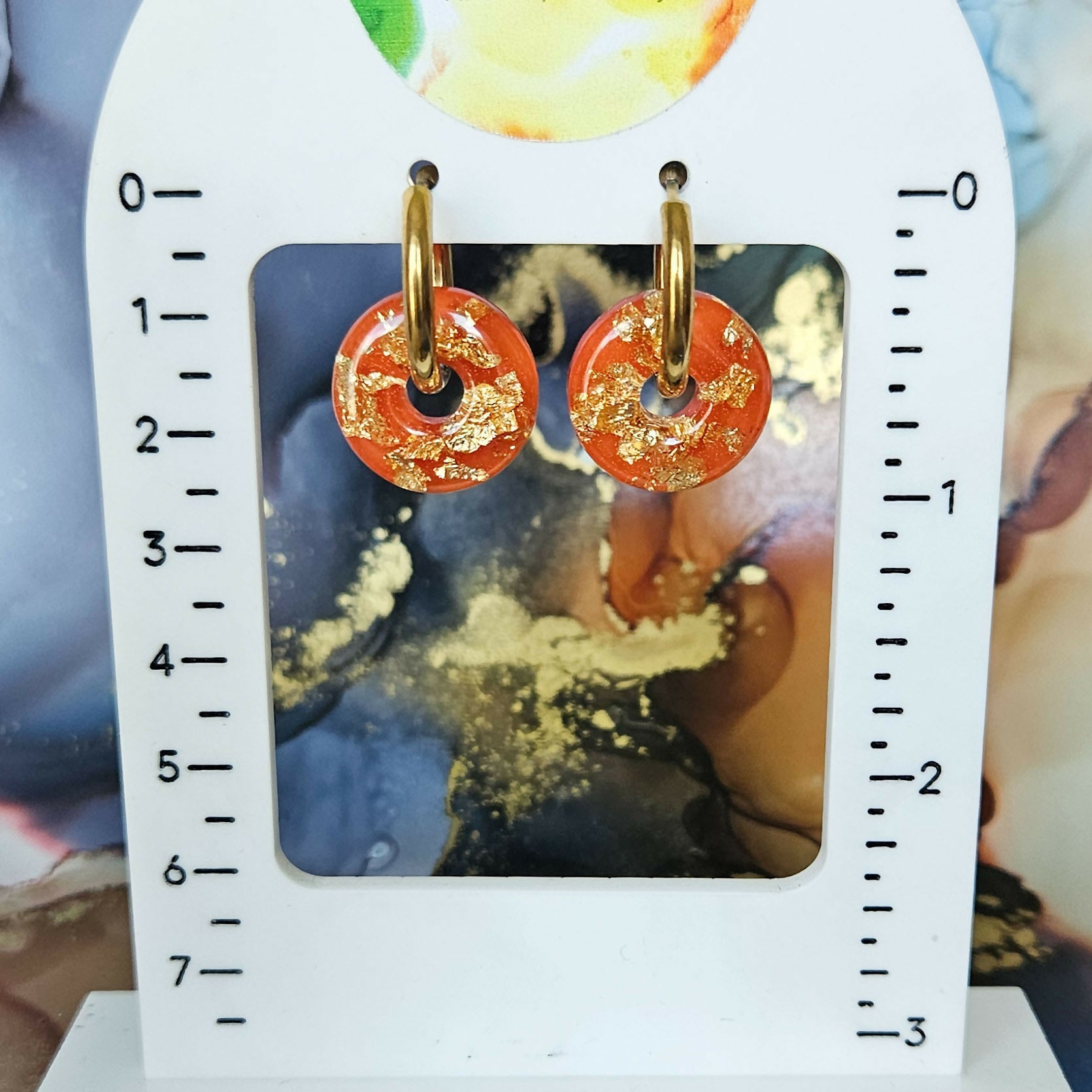 Handmade Autumn Colours Domed Circle Resin Charms On Chunky Hoops