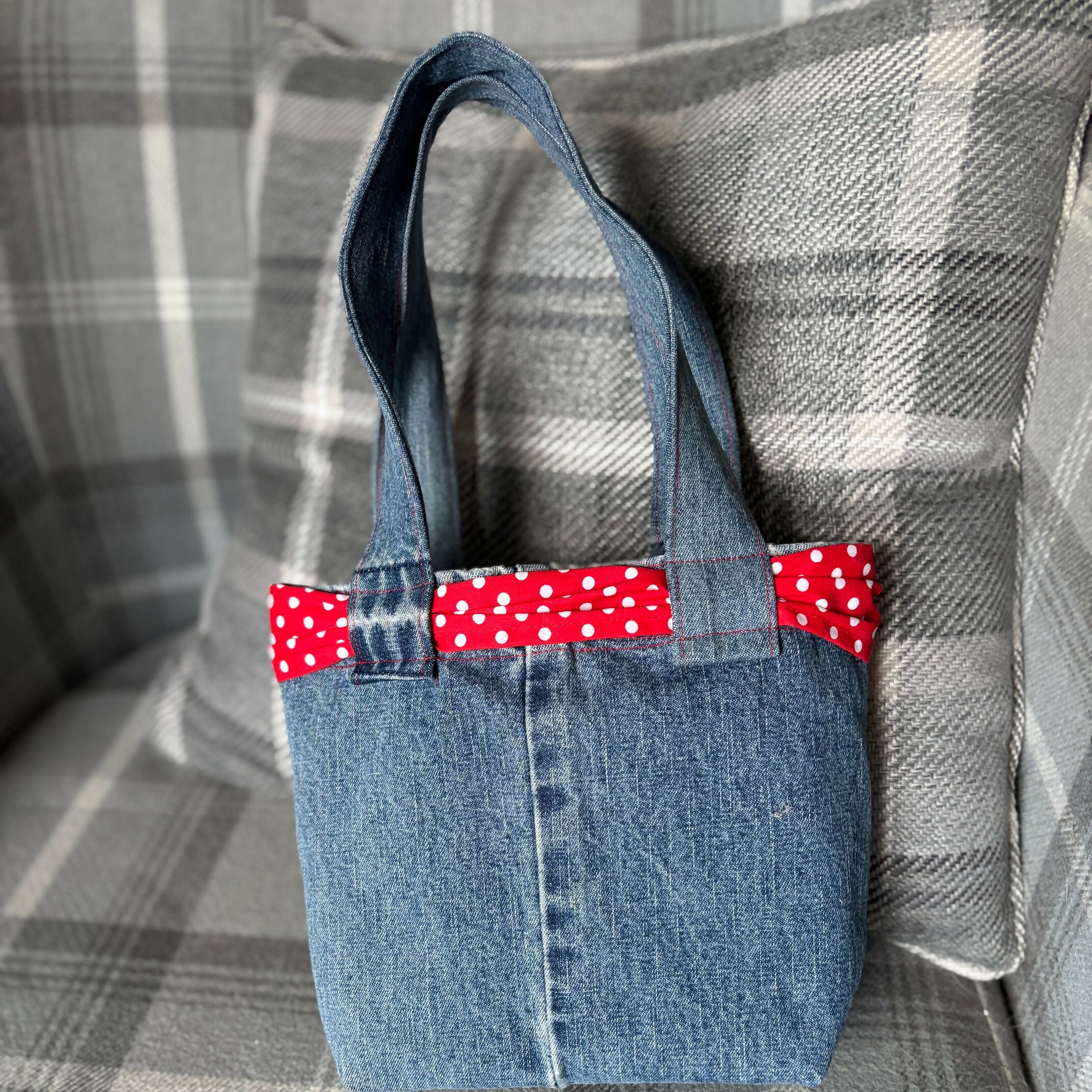 Unique Handcrafted Cute Denim Tote Bag Handbag Made From Upcycled Jeans With Flower Decoration