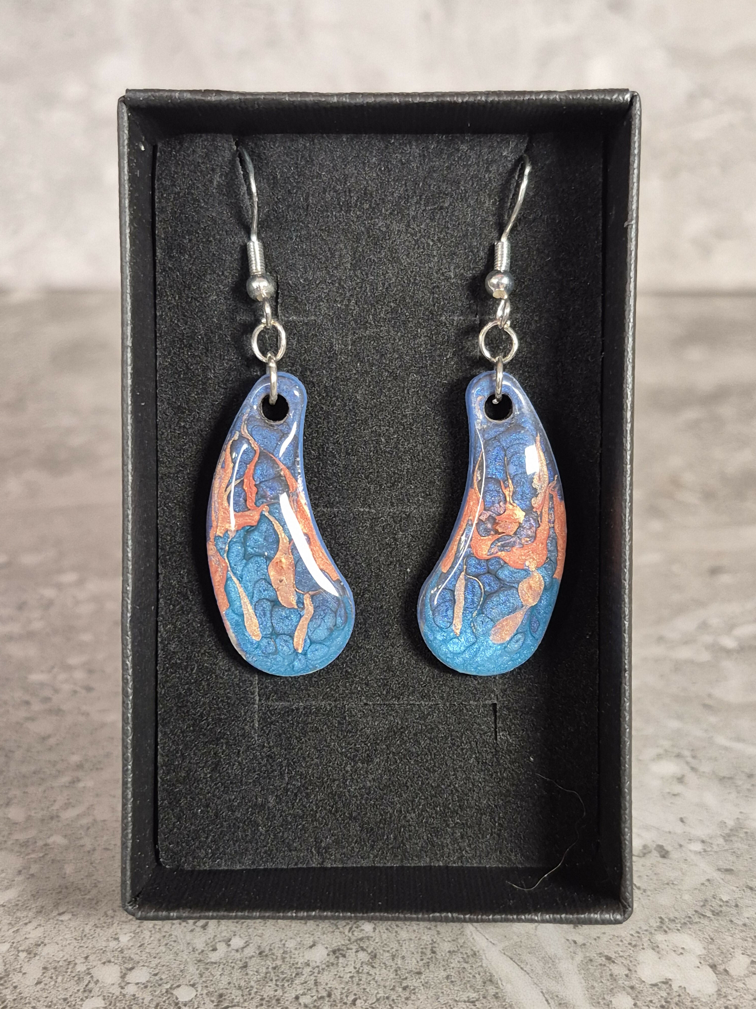 Handcrafted Teardrop Shaped Blue, Cyan And Salmon Pink Earrings