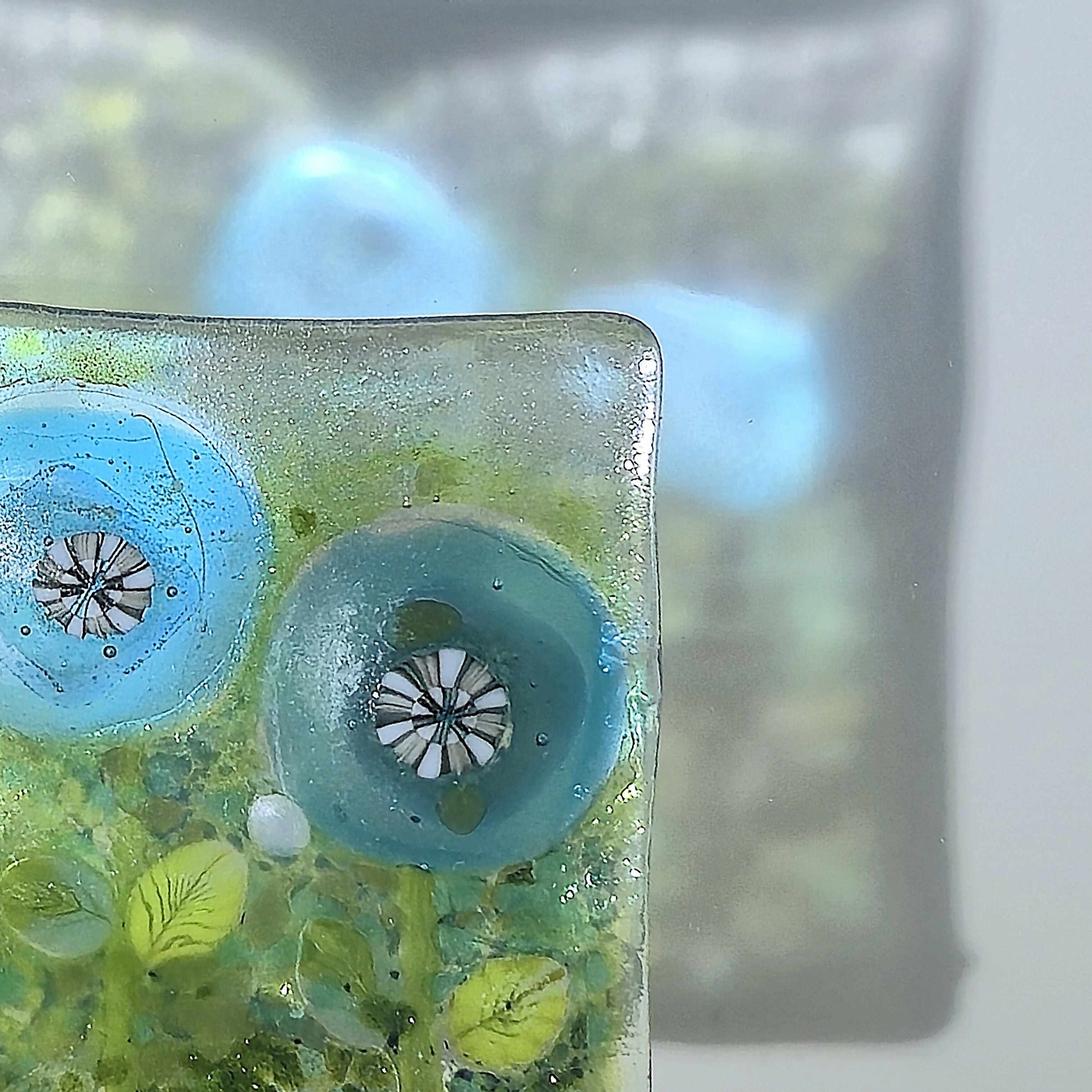 Small Fused Glass Blue Flower Trio