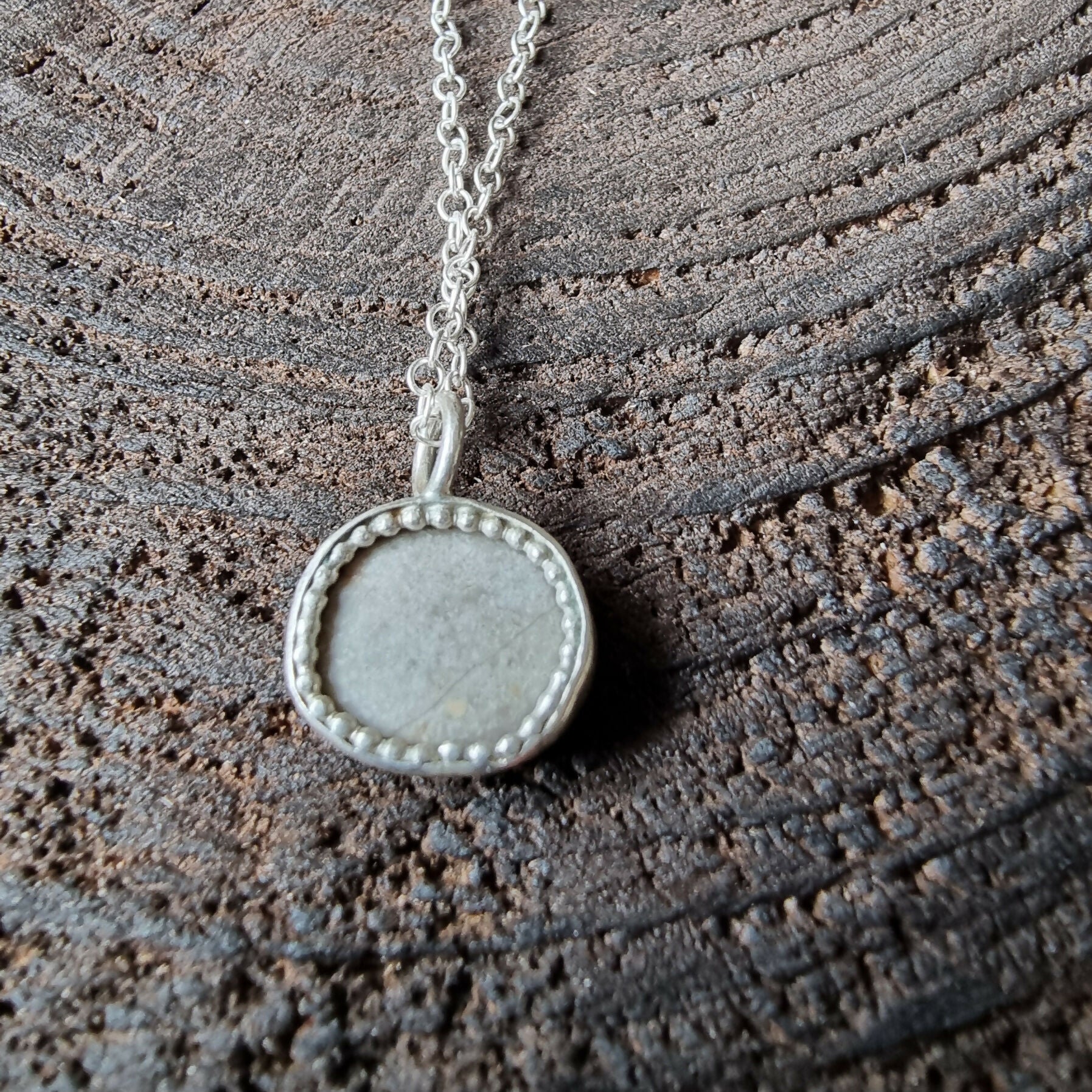 Beach Stone and Silver Pendant