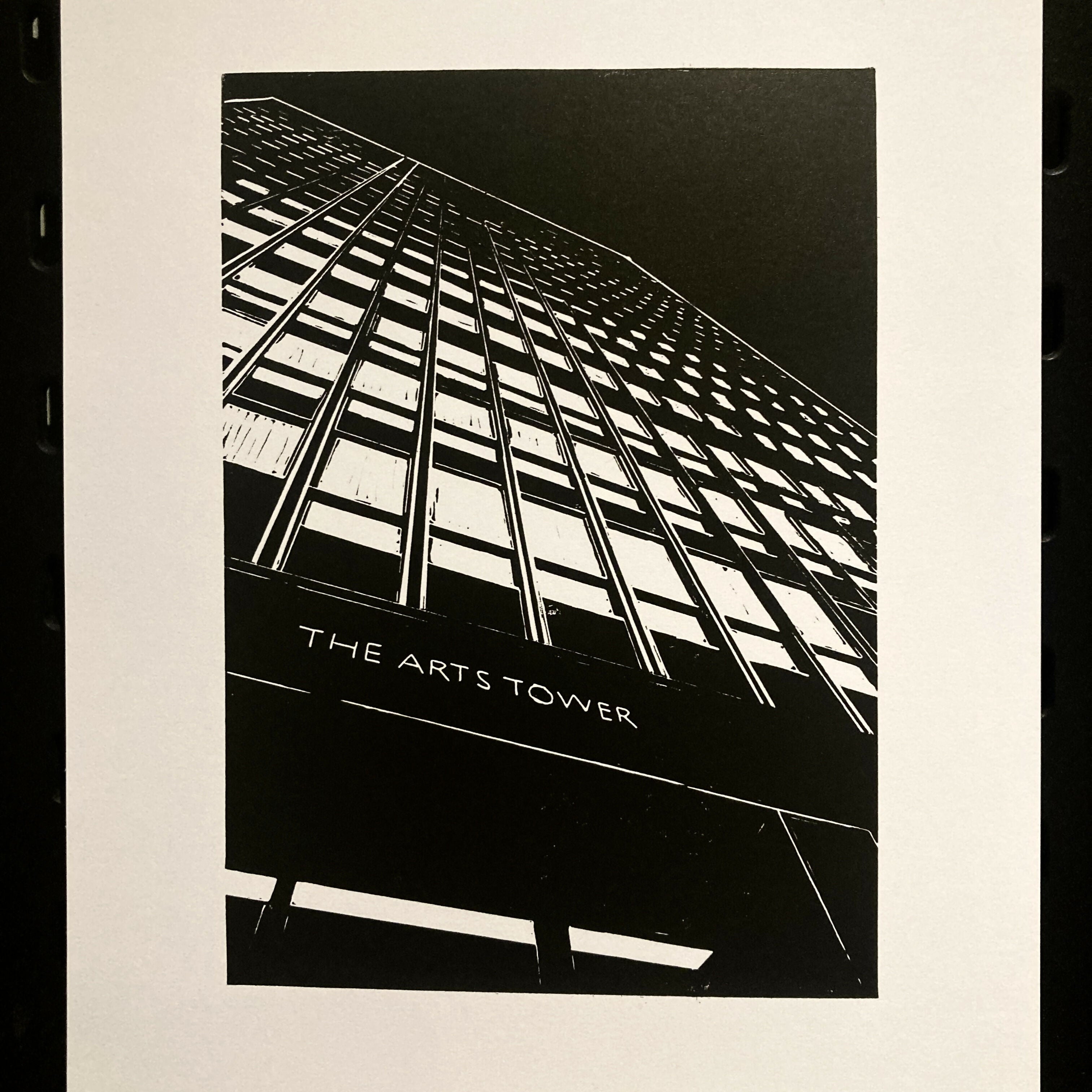 Arts Tower - A4 Hand Carved Lino Print On Card