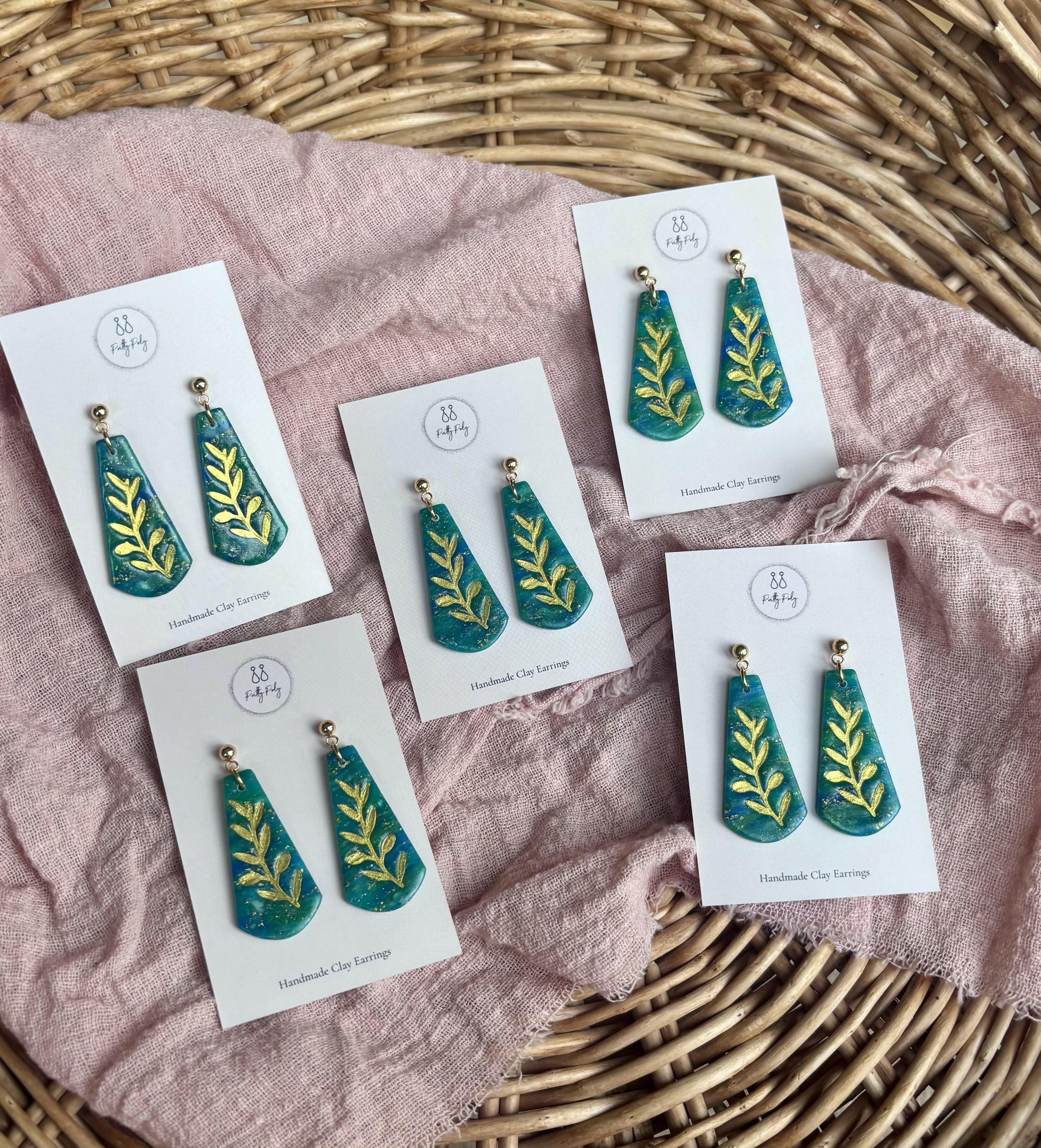 Ocean Dream Collection - Leaf Imprint Polymer Clay Earrings