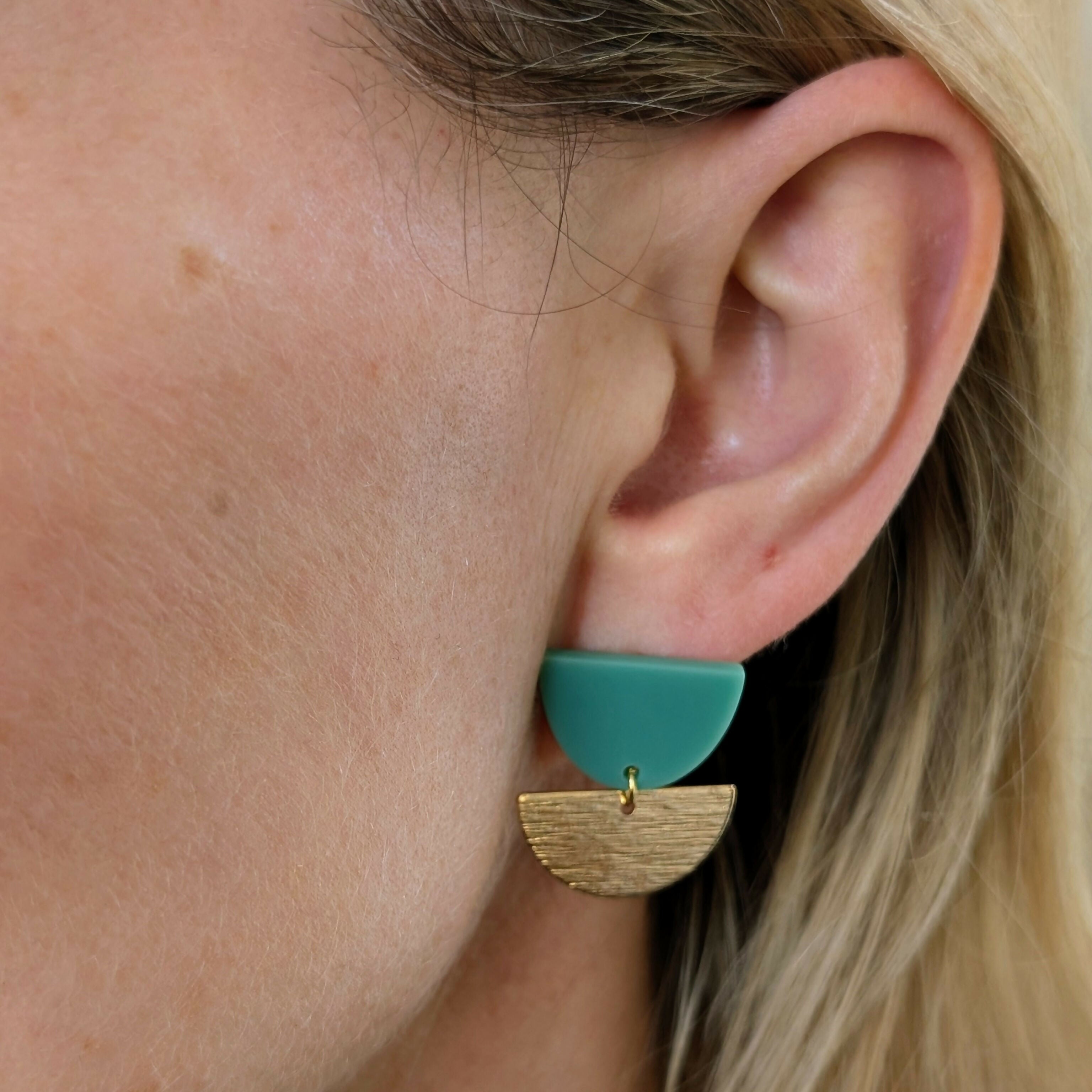 Mint Green Tulip Geometric Earrings in Gold or Silver