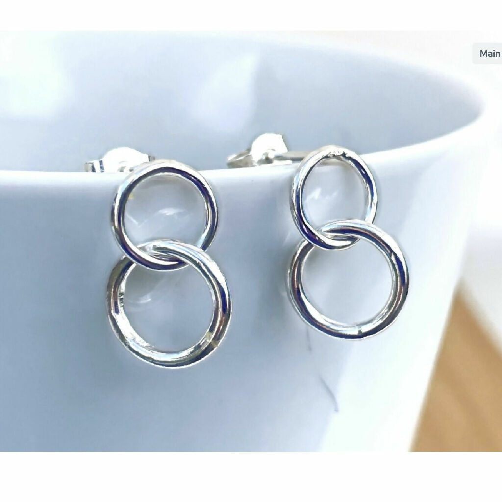 Sterling Silver Double Circle Drop Earrings
