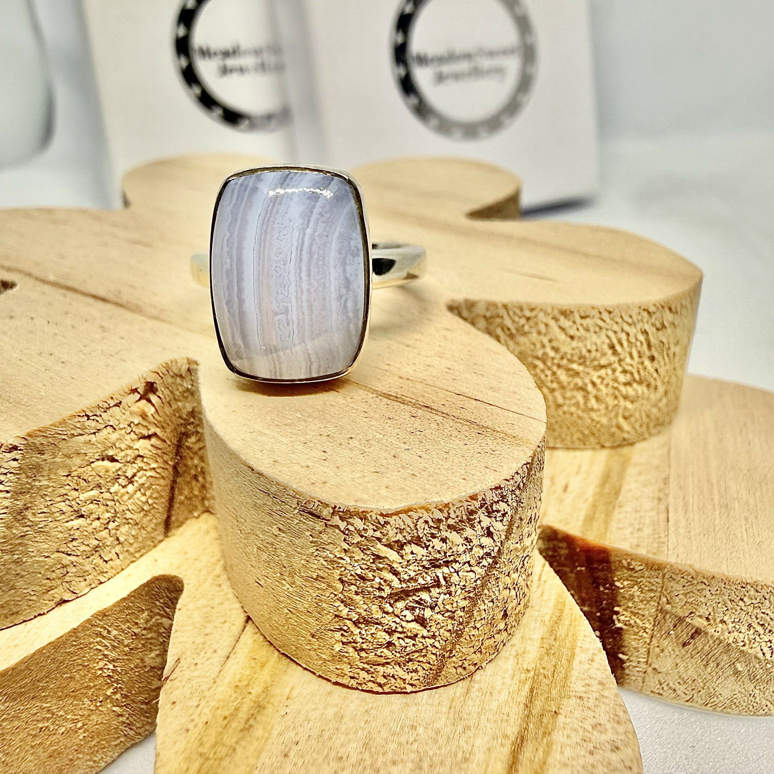 BLUE LACE AGATE RING SIZE L