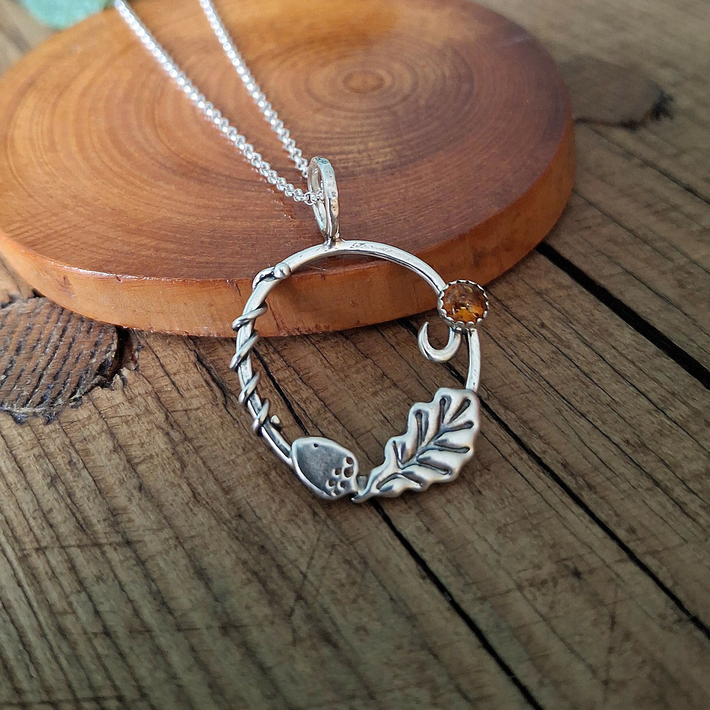 Handmade Silver Acorn And Oak Leaf Wreath Necklace