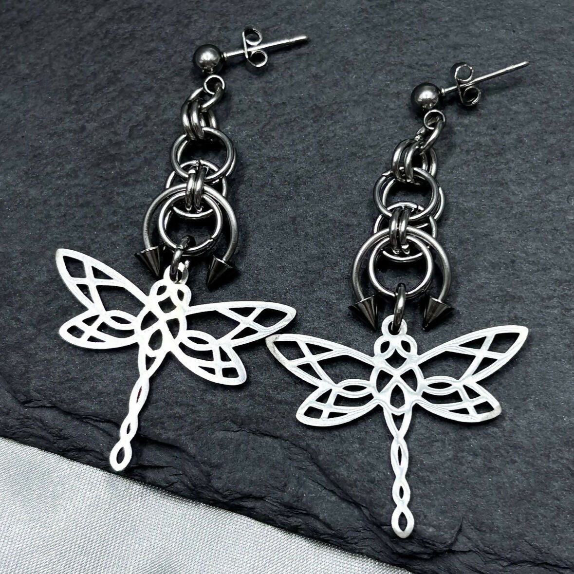 Pierced Dragonfly Chainmail Earrings