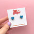 Hand Painted Blue and Teal Leopard Print Heart Stud Earrings