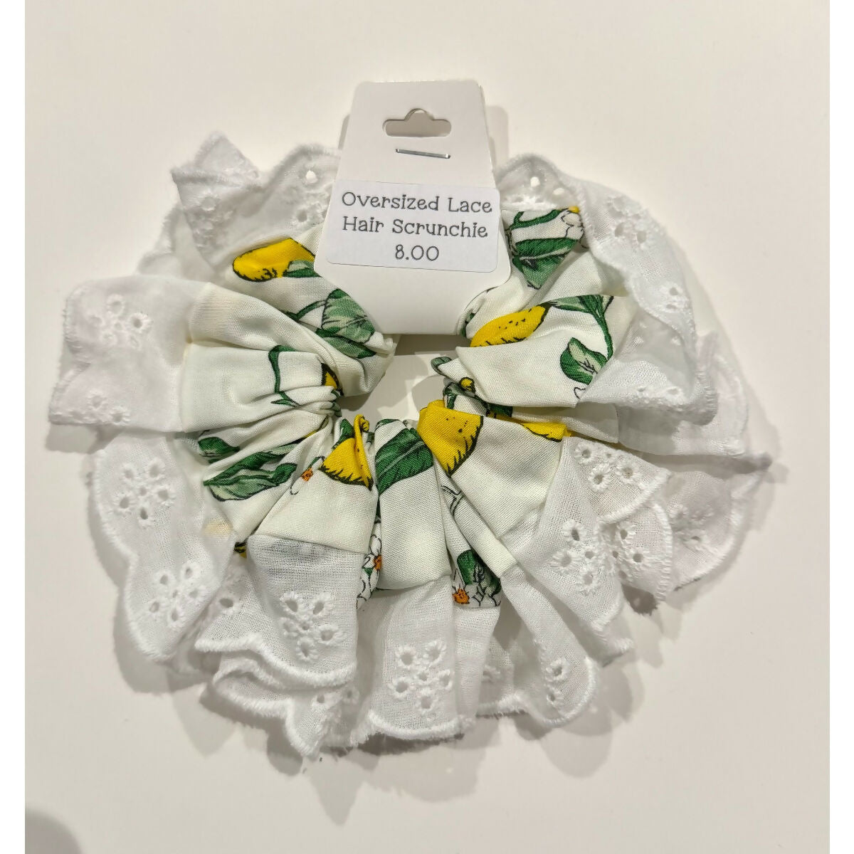 Cream Lemon Oversized Ruffle Broderie Lace Hair Scrunchie