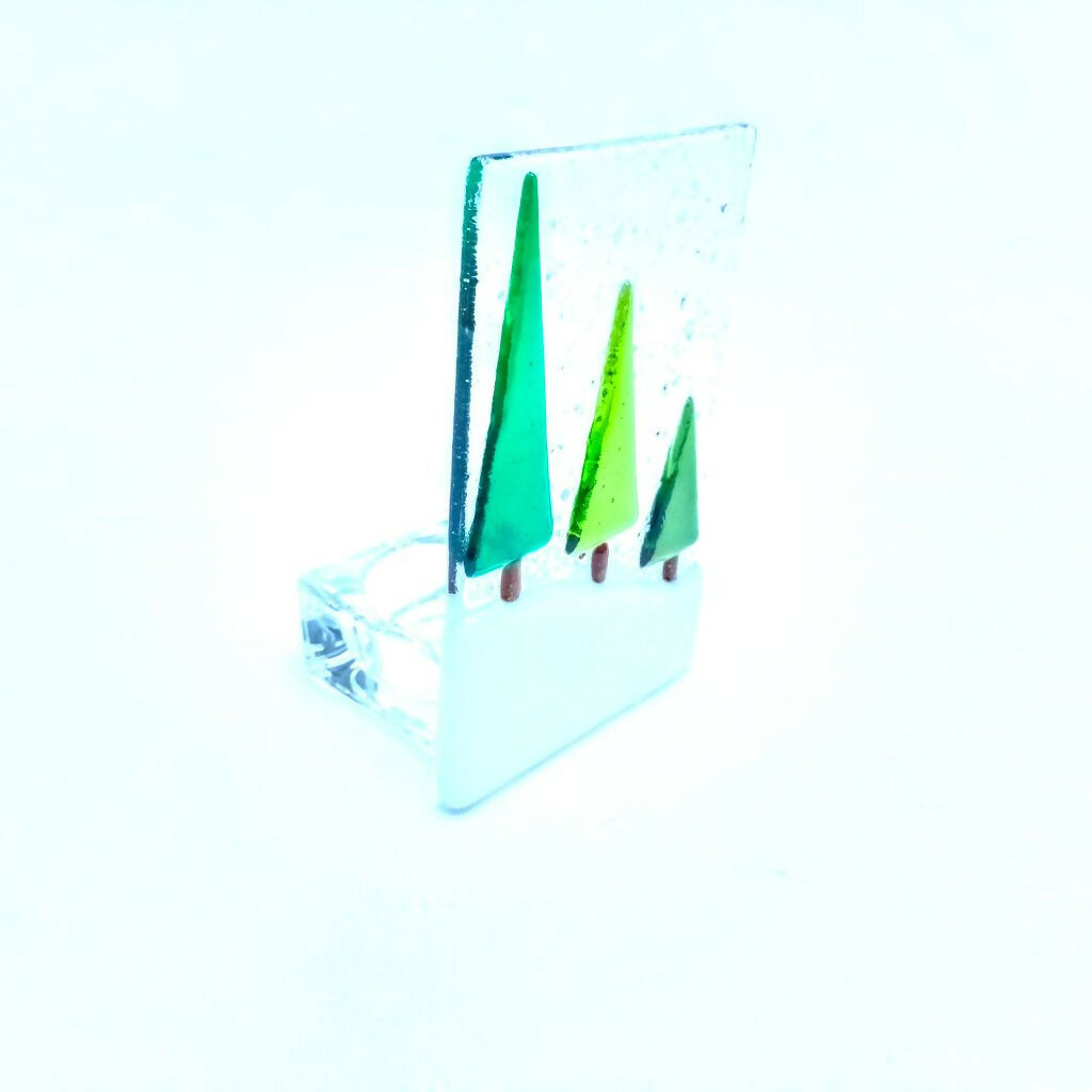 Fused Glass Tealight Holder With Christmas Tree Design