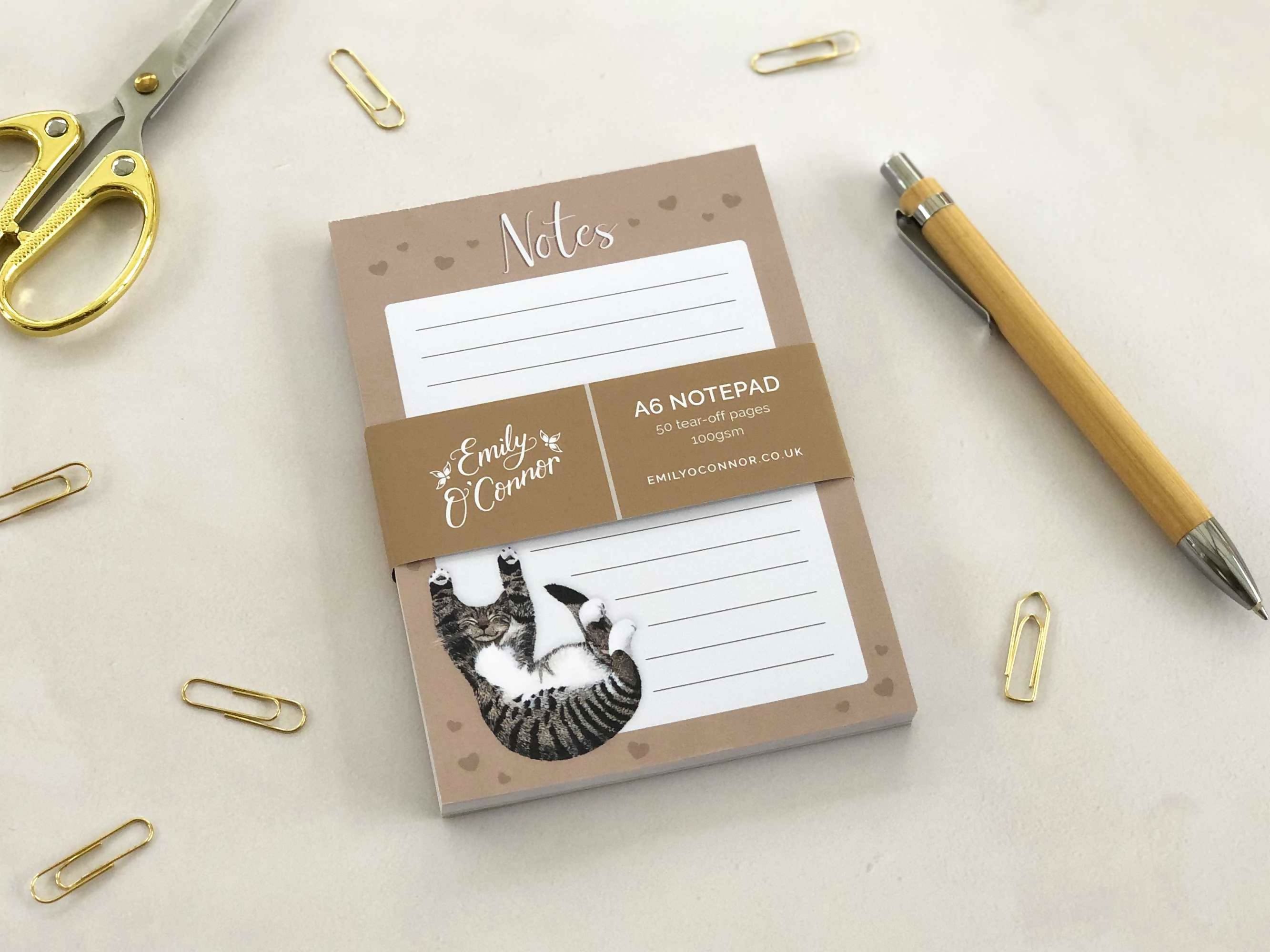 Tabby Cat A6 Notepad Brown