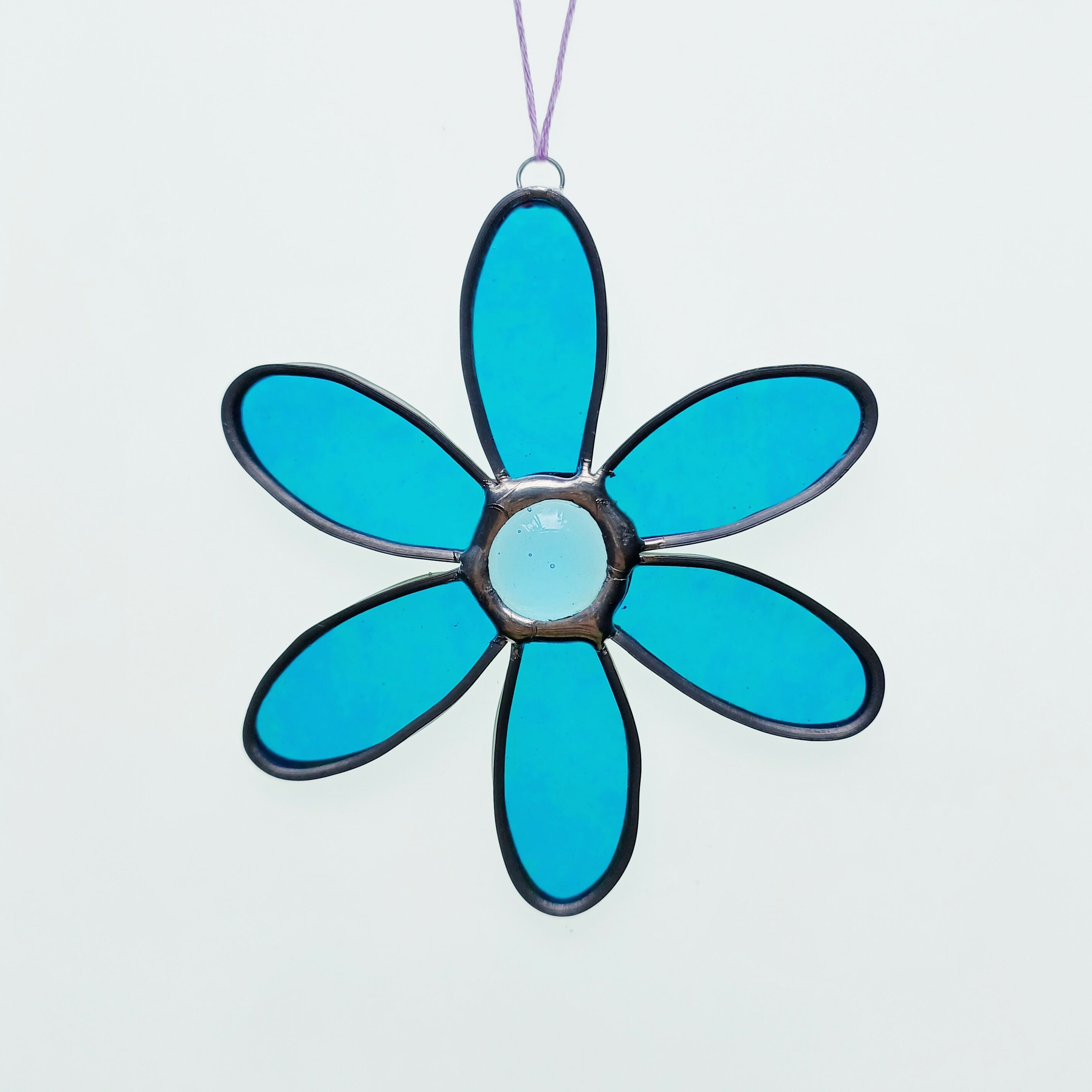 Blue Stained Glass Daisy Flower Suncatcher