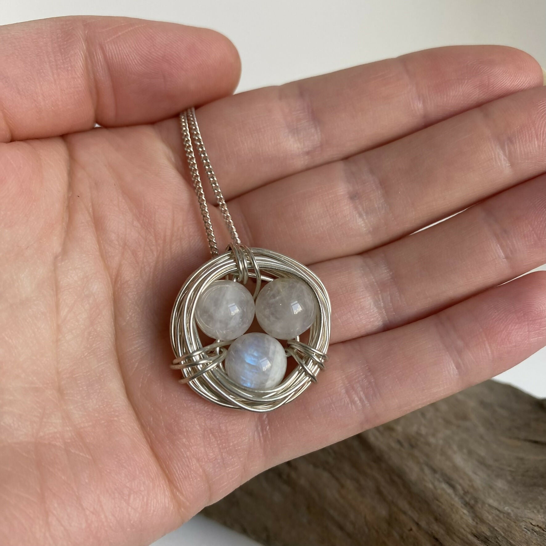 Moonstone Nest Necklace, Sterling Silver