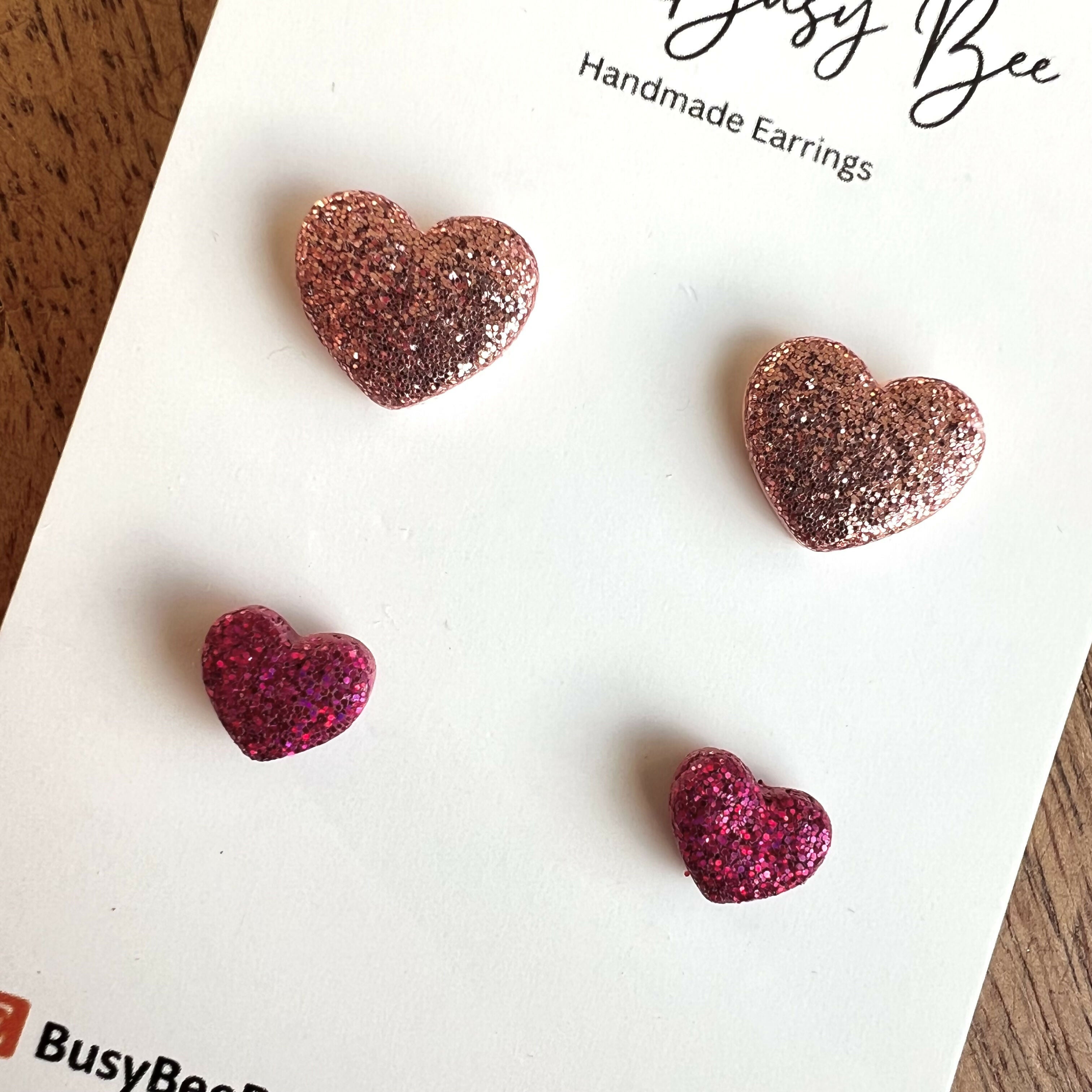 Valentines Day Stud Earrings / Set of 2 pairs of Studs / Handmade Polymer Clay Jewellery