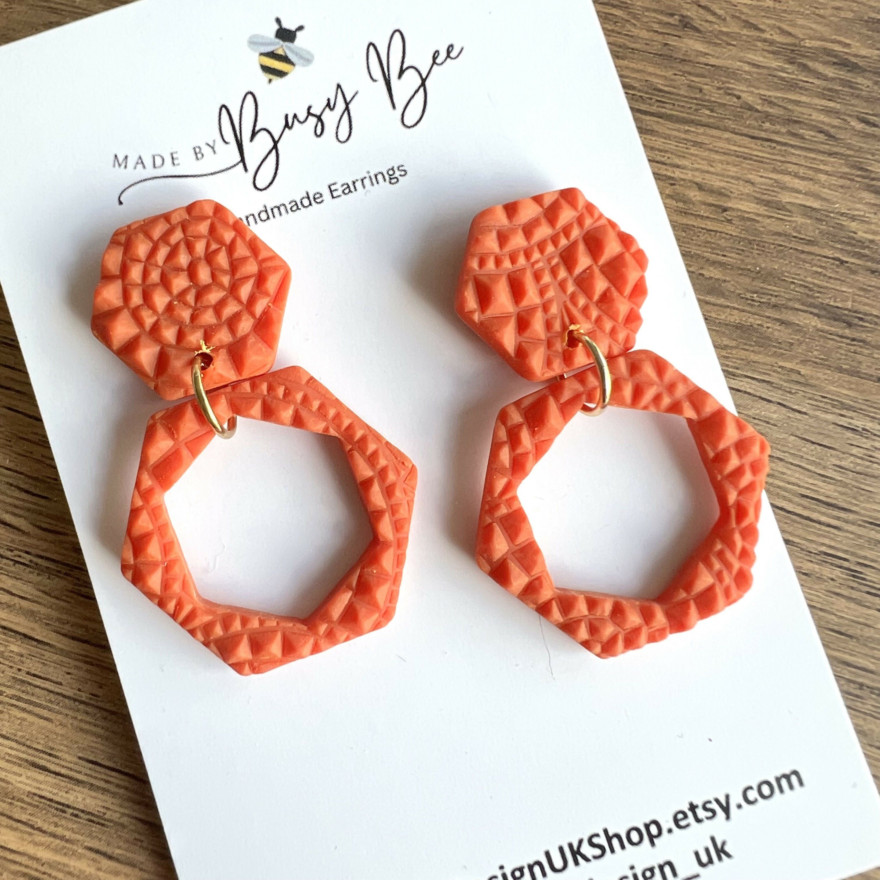 Textured Statement Dangle Earrings – Polymer Clay Drop Earrings, Modern Geometric Earrings, Handmade Clay Jewellery