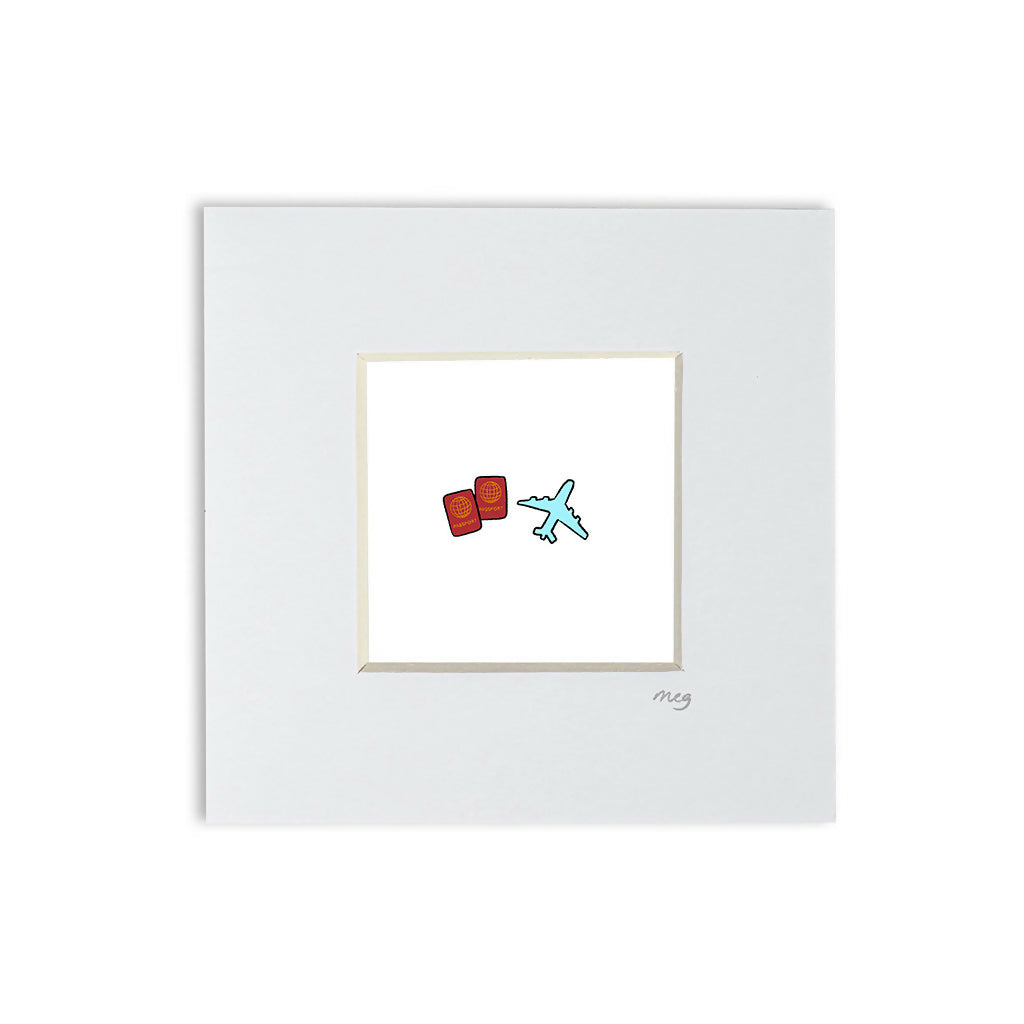 Passport and Plane 4x4" Mounted Mini Print