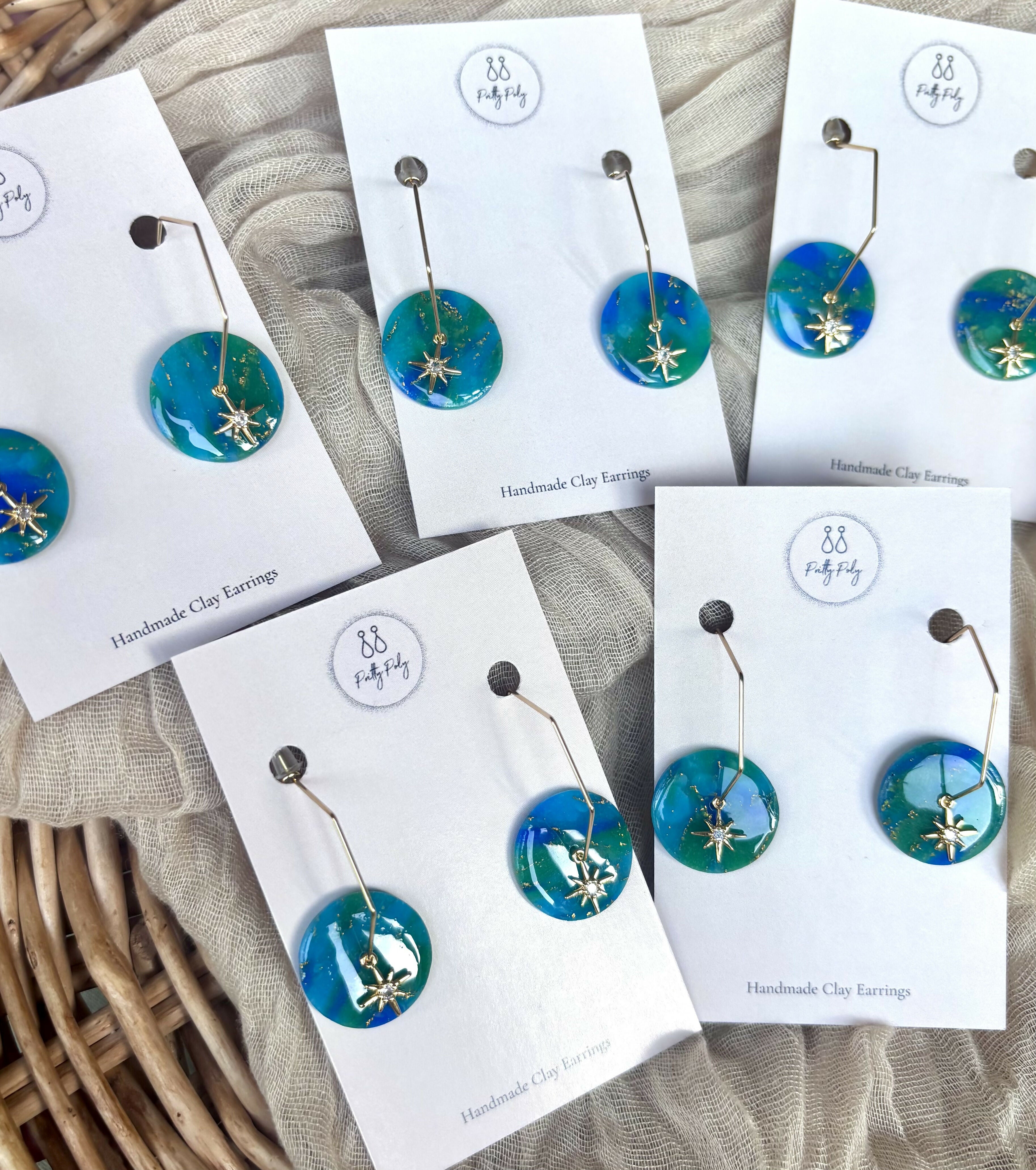 Ocean Dream Collection Polymer Clay Earrings Hexagon Hoops