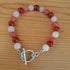 Tibetan Silver Toggle Catch Bracelet with Rose Quartz, Red Chalcedony & Strawberry Quartz.