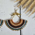Asian Temple Earrings; Golden Brown Macrame Cord, Gold Hammered Brass Wire Spiral Statement Earrings