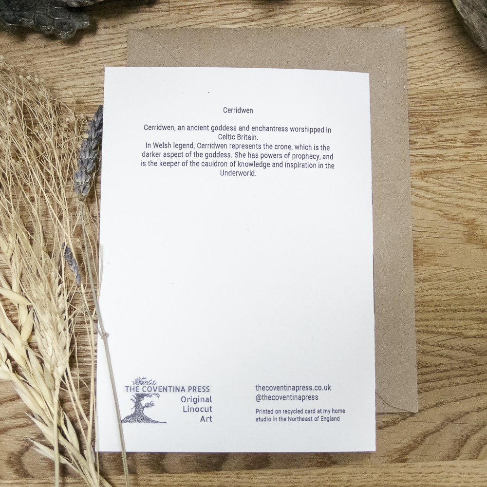 GODDESS CERRIDWEN LINOCUT GREETING CARD
